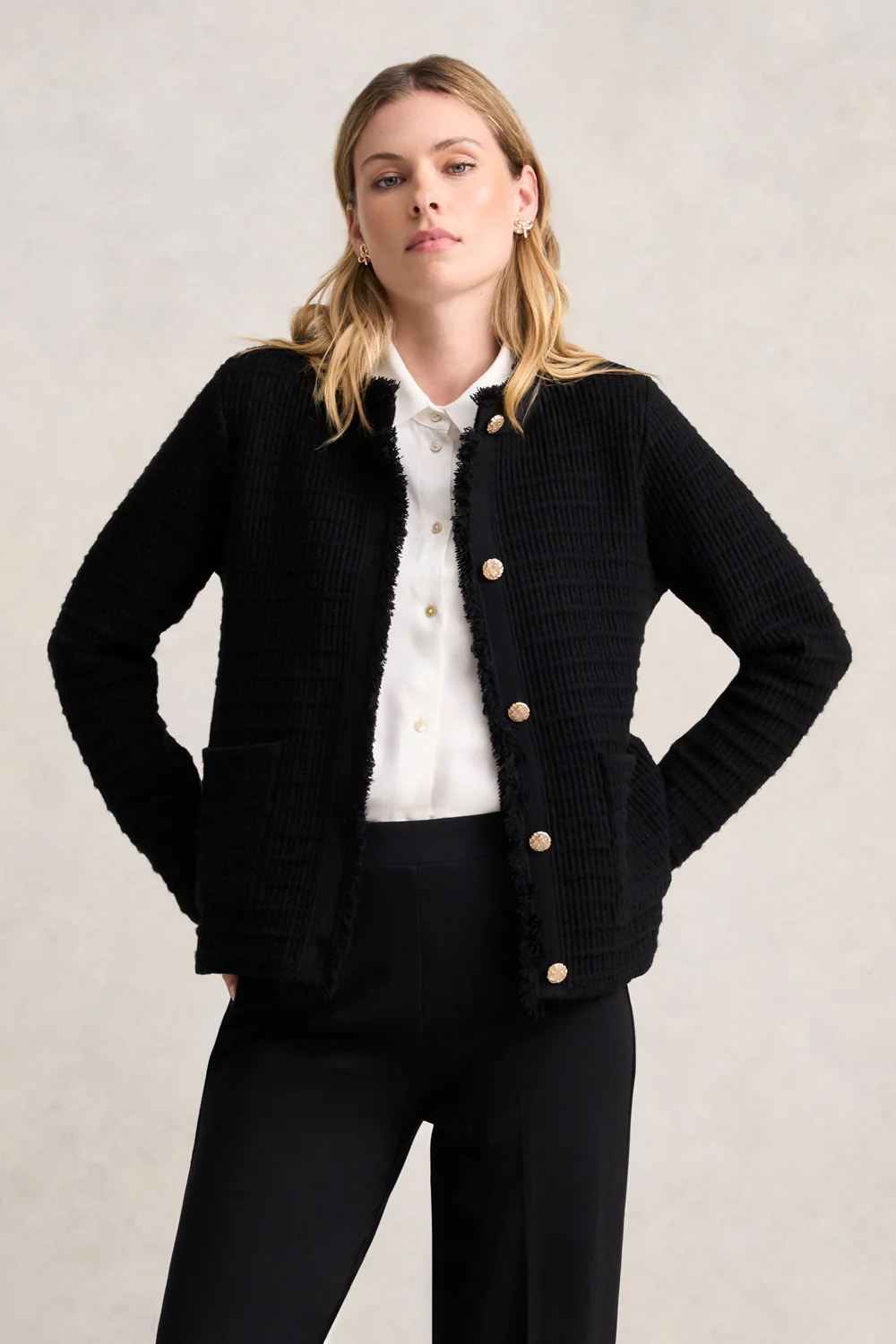 Tweed Knit Jacket - Black - Skullriy