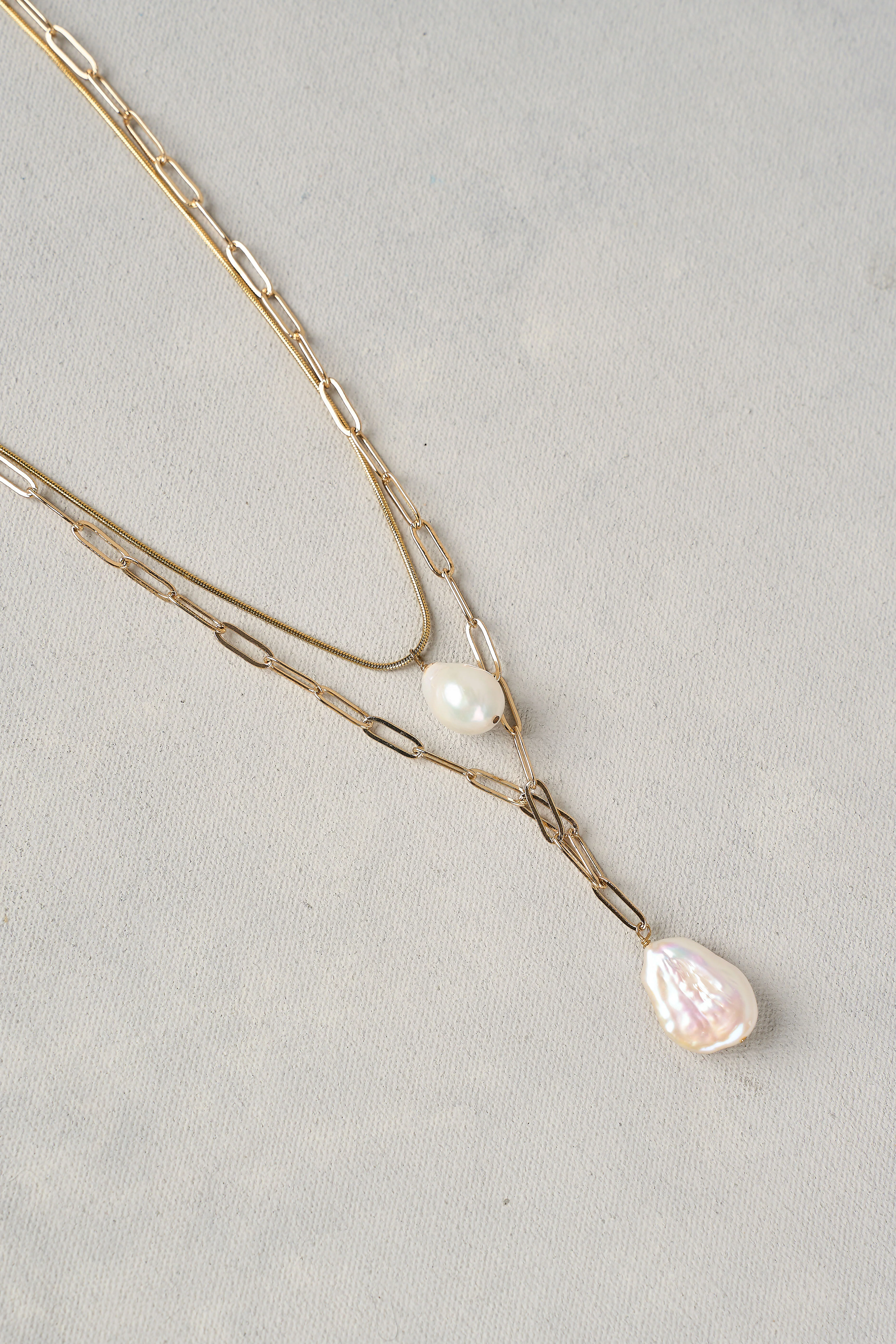 Layered Pearl Necklace - Gold - Skullriy