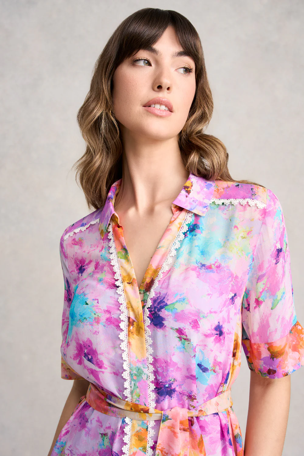 Spliced Print Shirt Dress - Janes Bouquet - Skullriy
