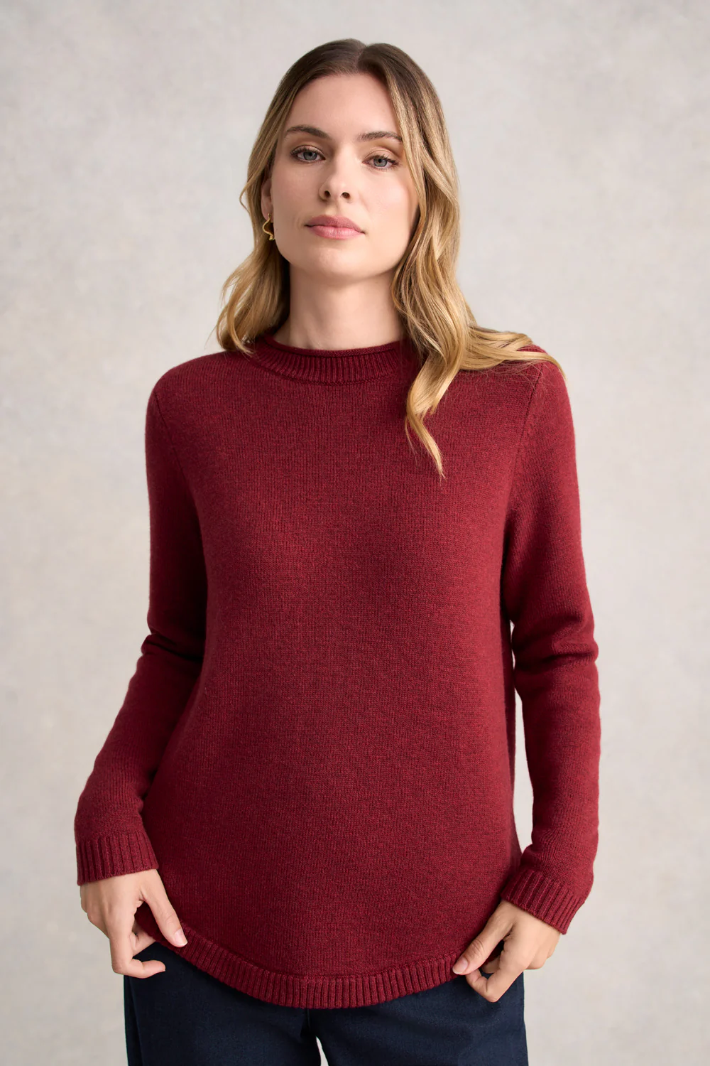 Merino Crew Neck Jumper - Scarlet Marle - Skullriy