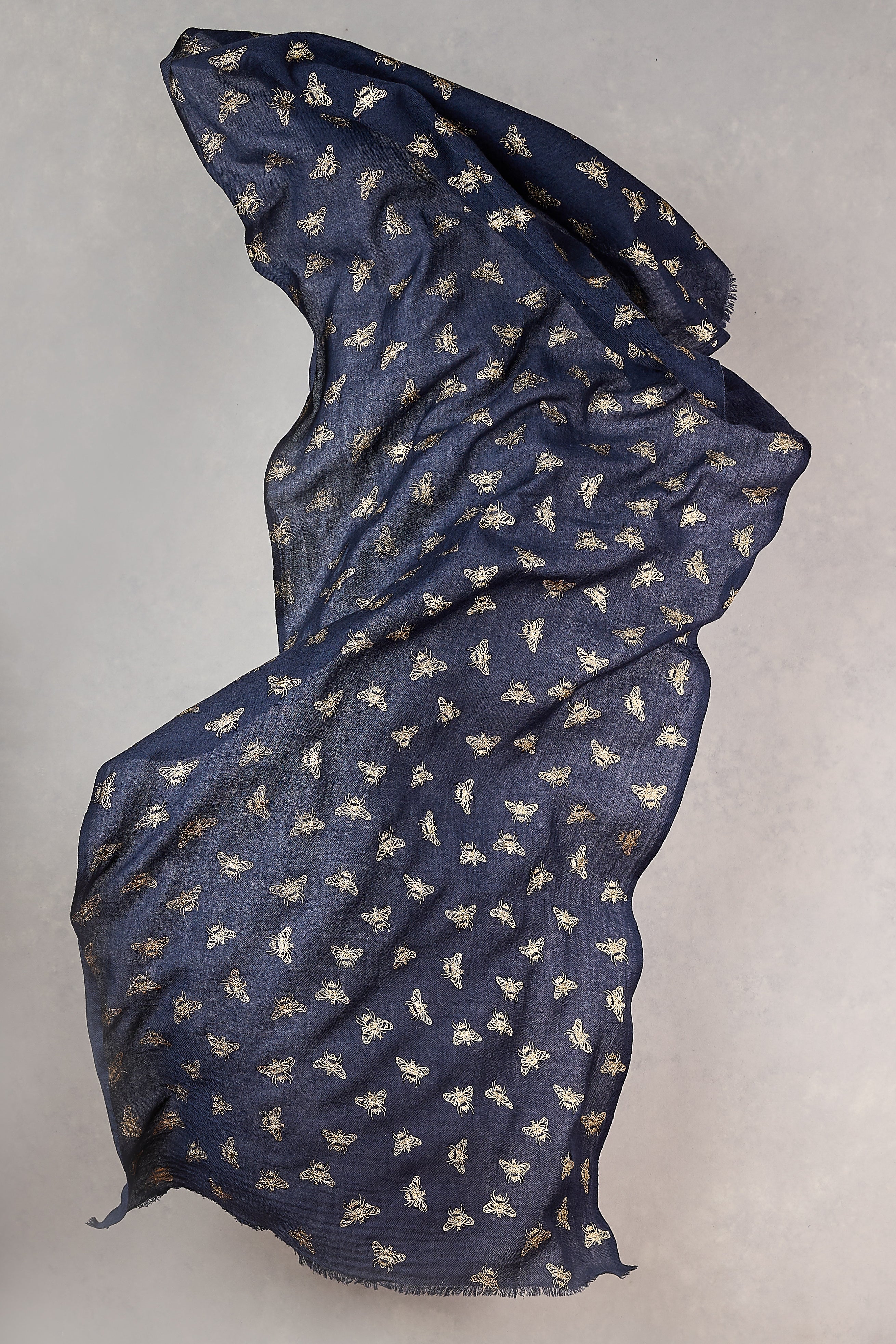 Navy Bee Foil Wool Scarf - Skullriy