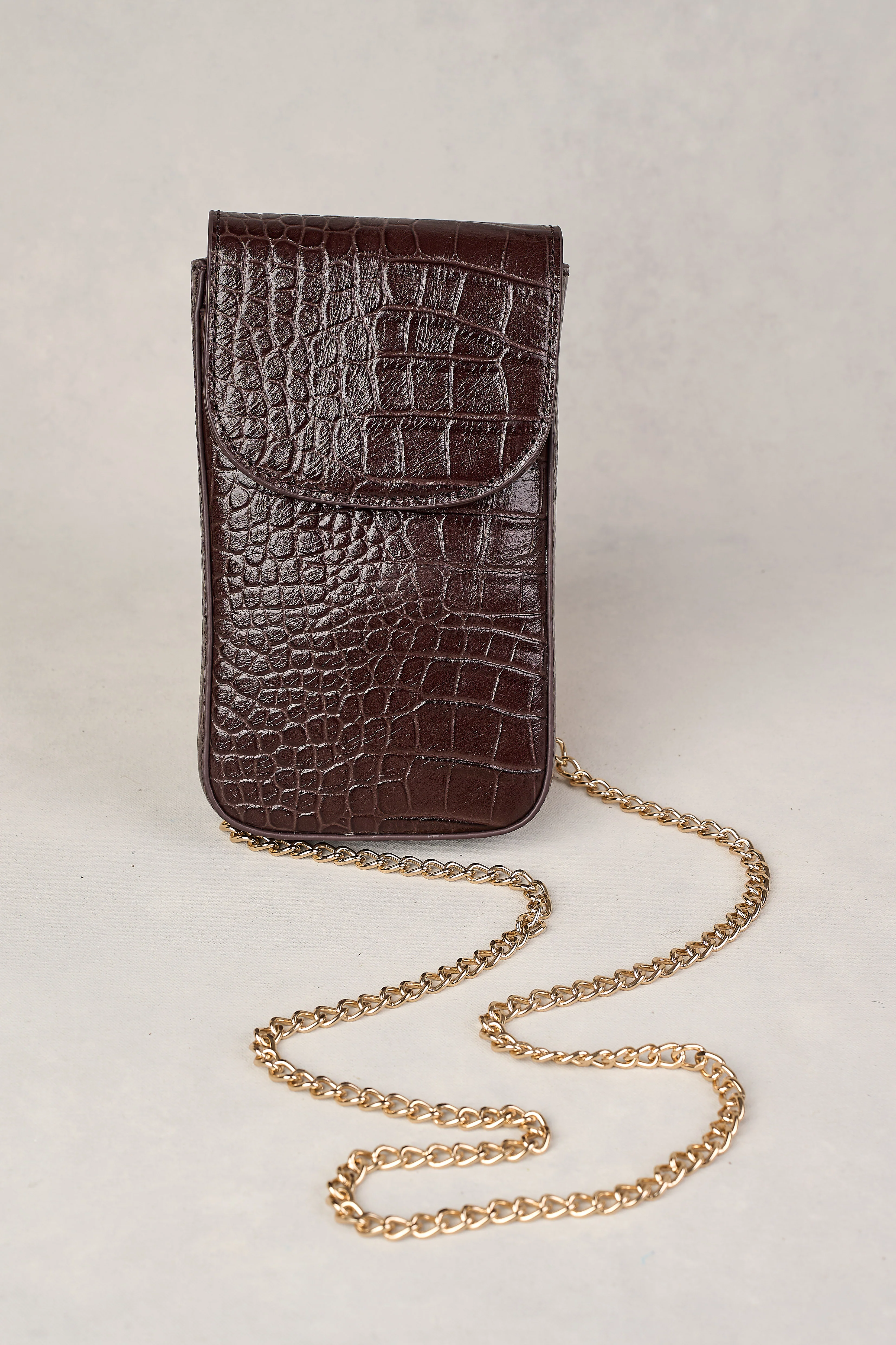 Charlotte Croc Phone Bag - Chocolate - Skullriy