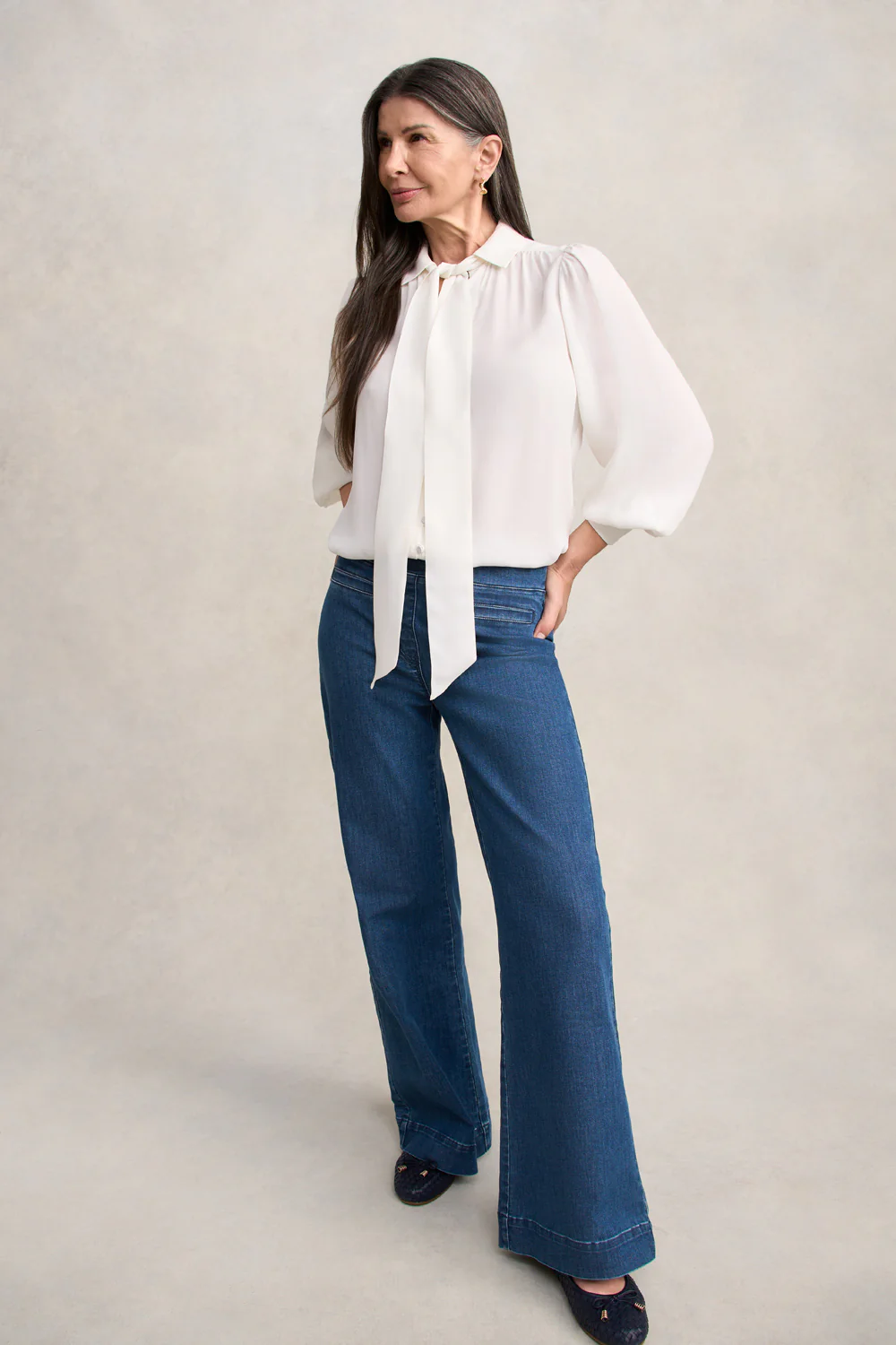 Silk Blend Shirt With Tie - Cream - Skullriy