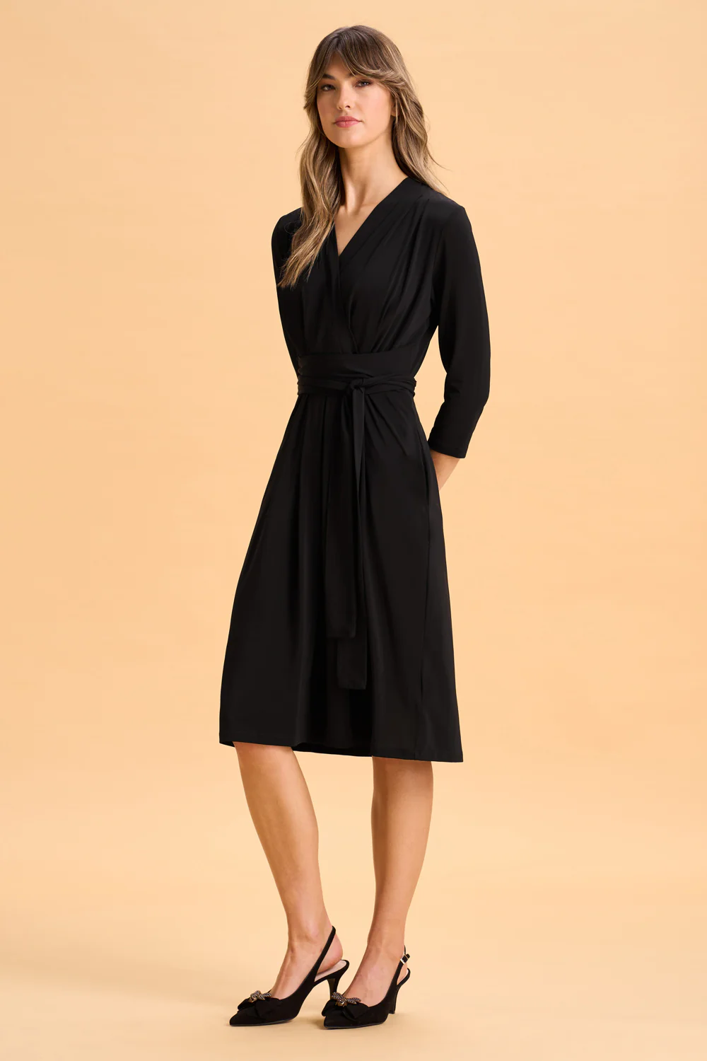 Tie Waist Jersey Dress - Black - Skullriy