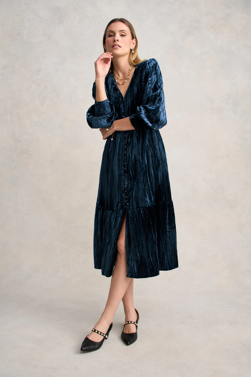 Velvet Tier Dress - Ocean - Skullriy