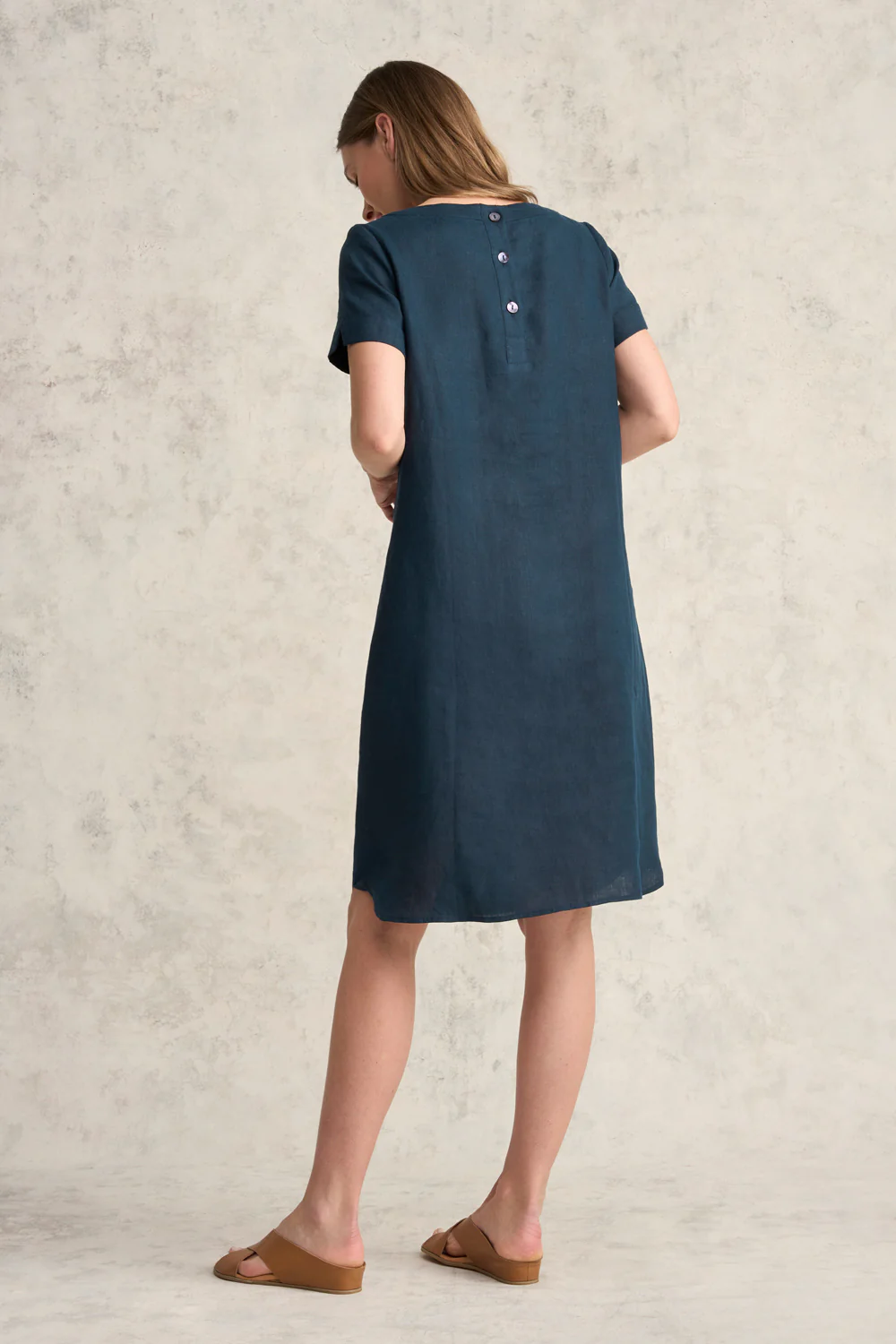 Scoop Neck Linen Dress - Ink - Skullriy