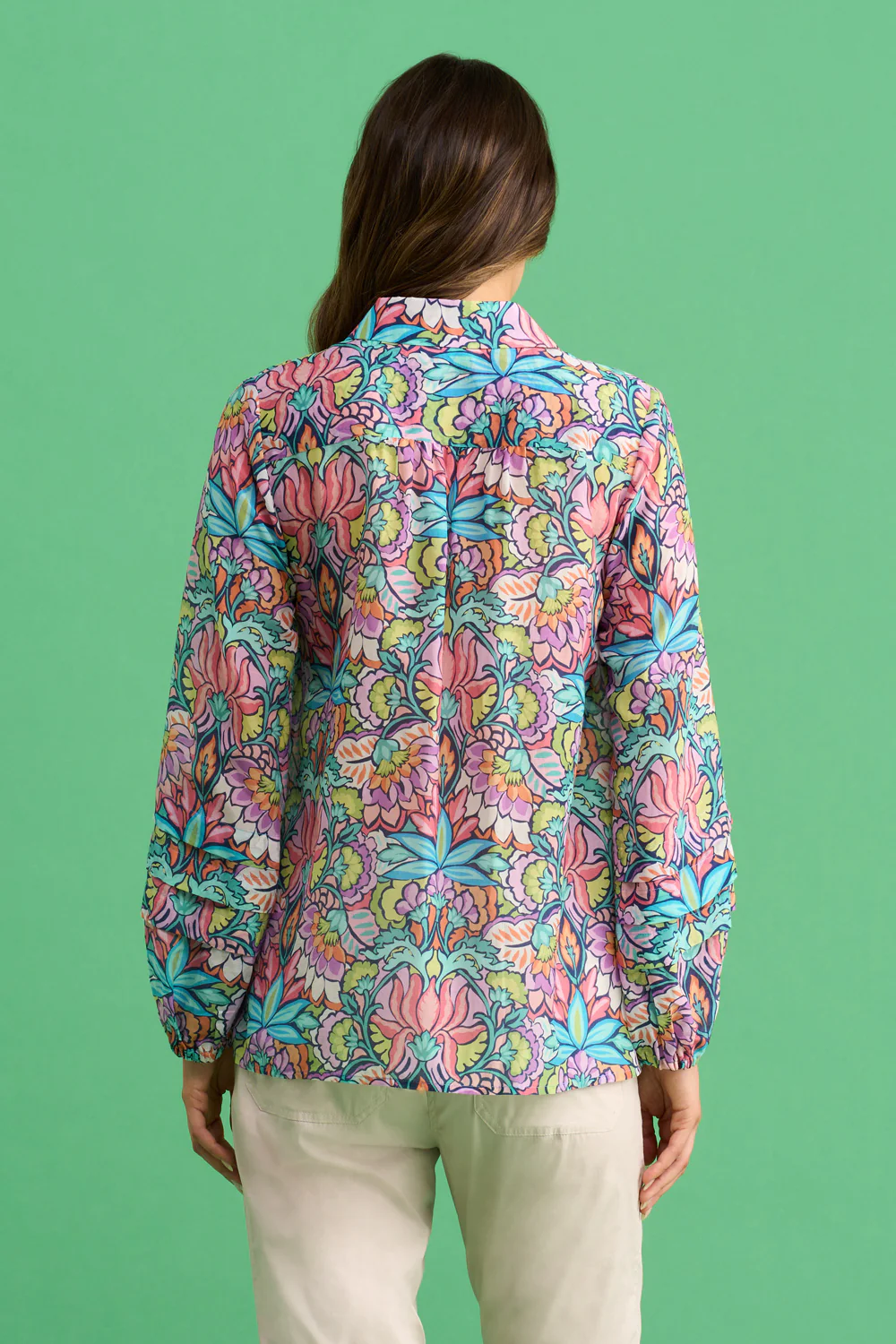 Printed Cotton Silk Shirt - Lotus Print - Skullriy