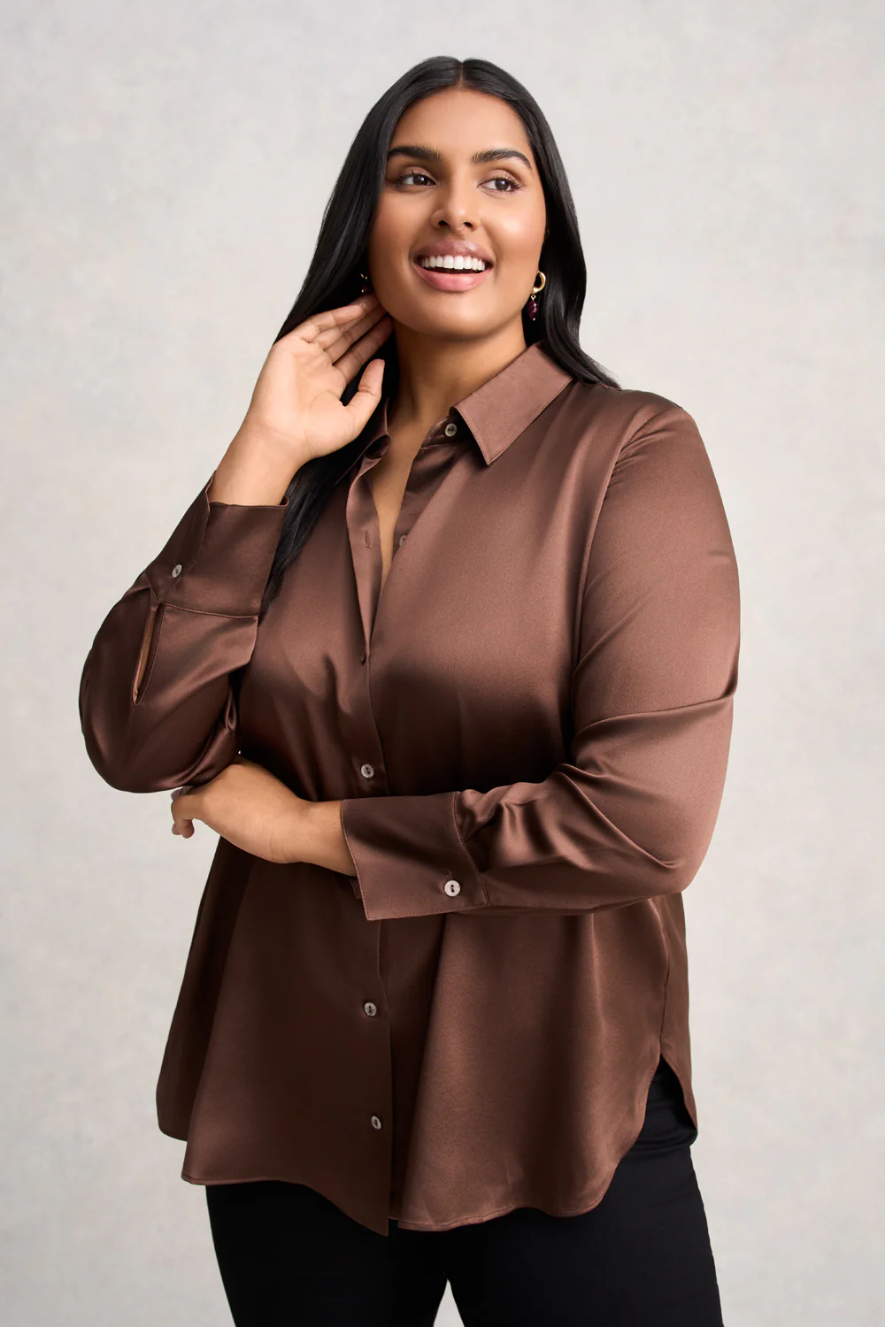 Stretch Silk Shirt - Coffee - Skullriy