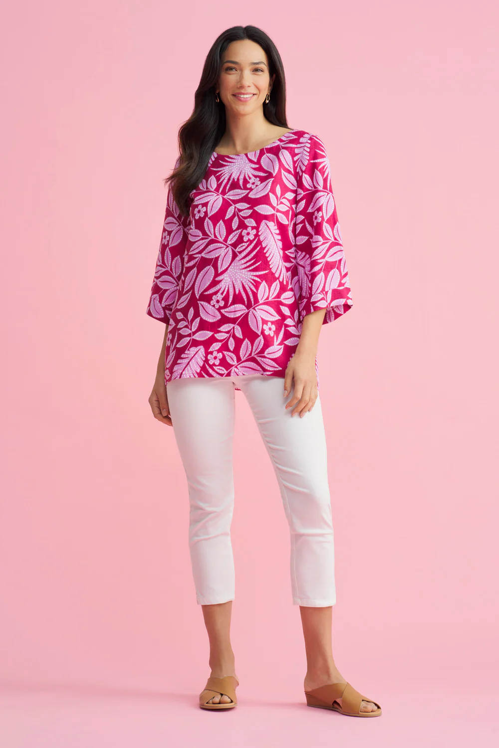 French Linen Button Detail Top - Holiday Print - Skullriy