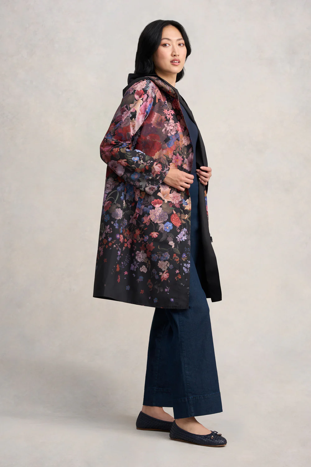 Printed Reversible Raincoat - Midnight Floral - Skullriy