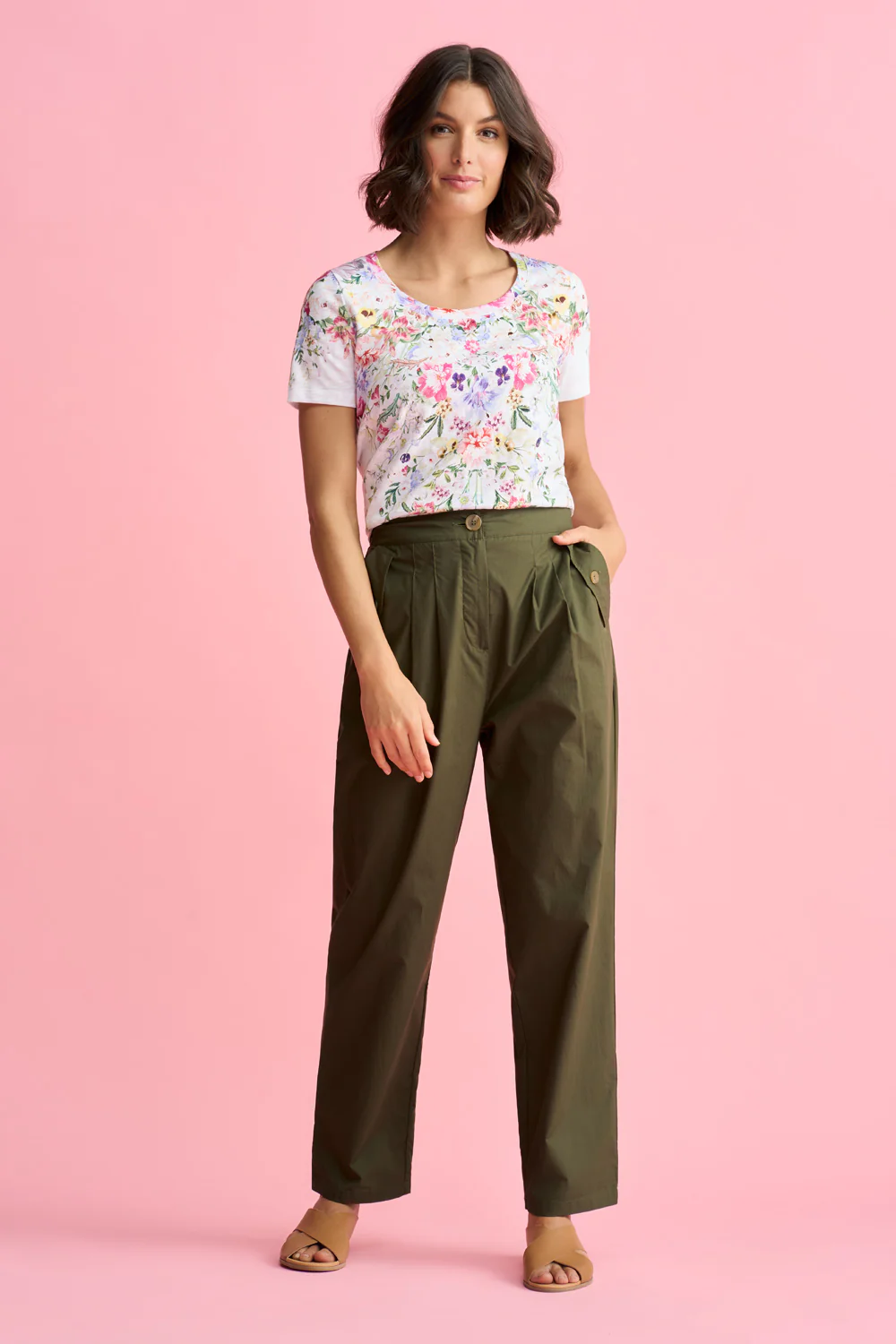 Tab Detail Cotton Pant - Dark Green - Skullriy