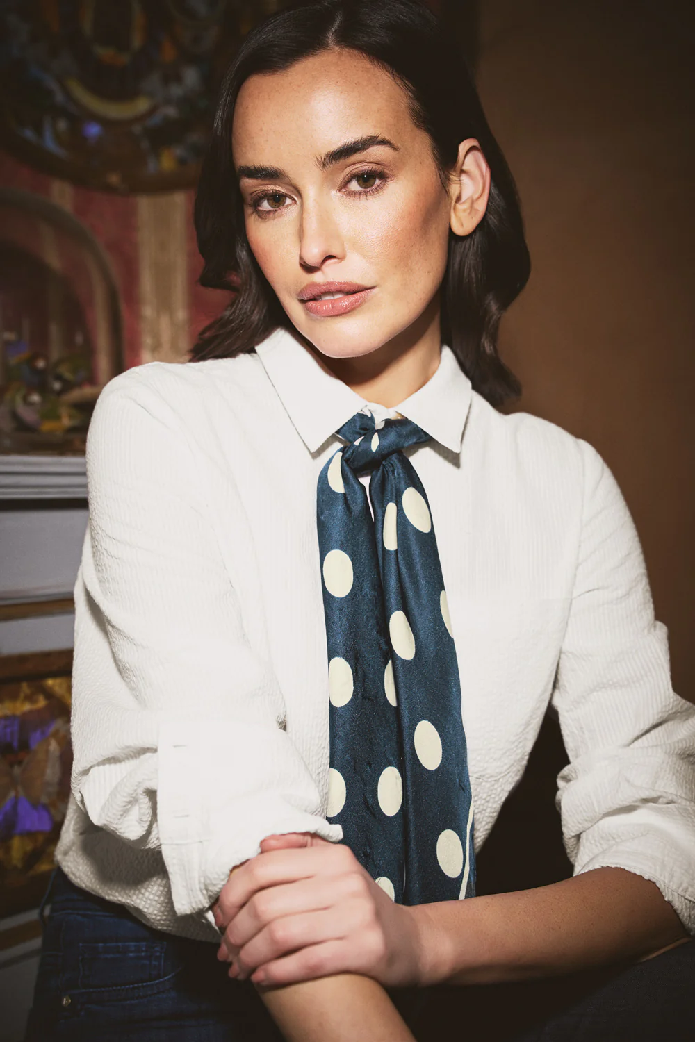 Cotton Seersucker Shirt - White - Skullriy