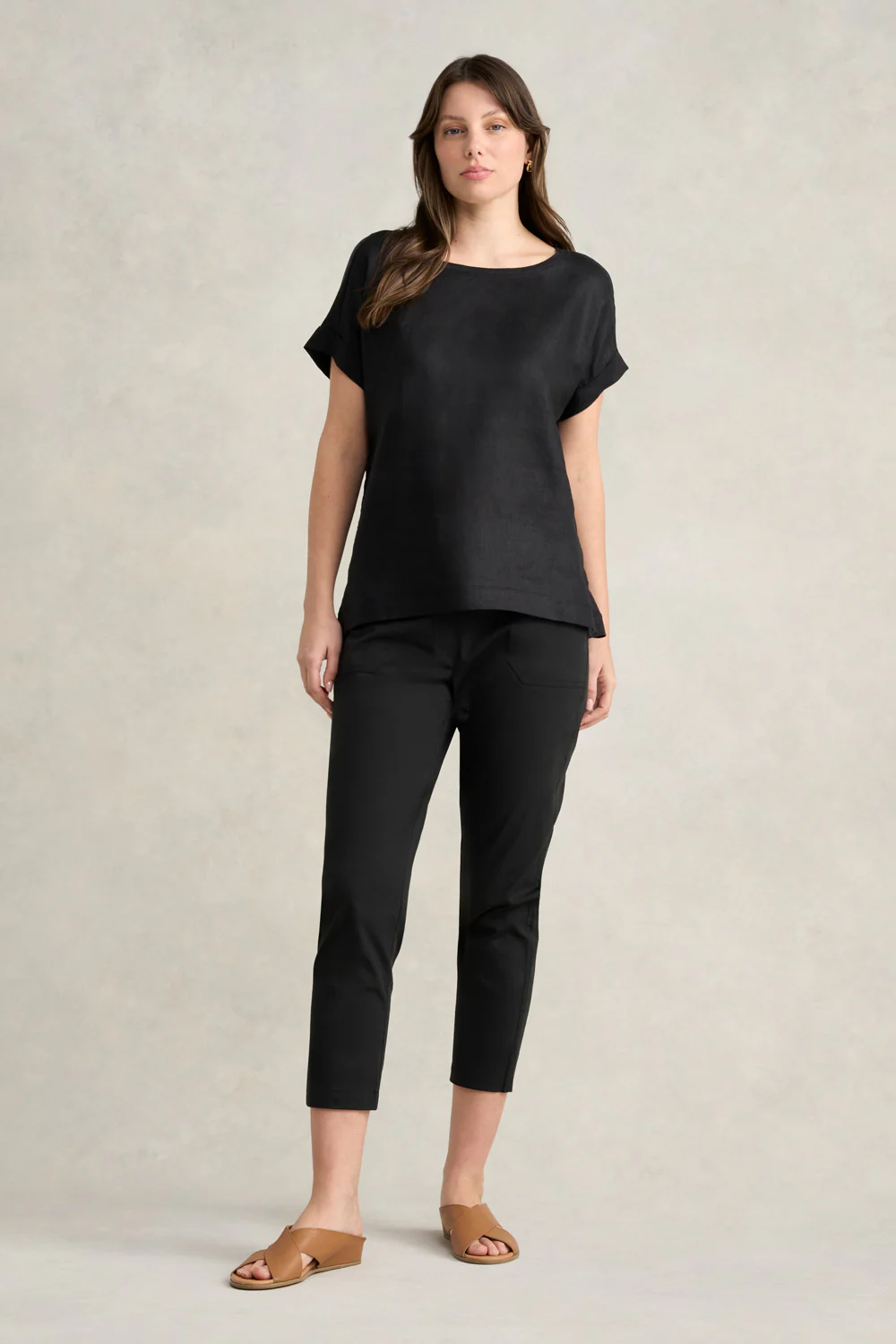 Linen Mix Top - Black - Skullriy