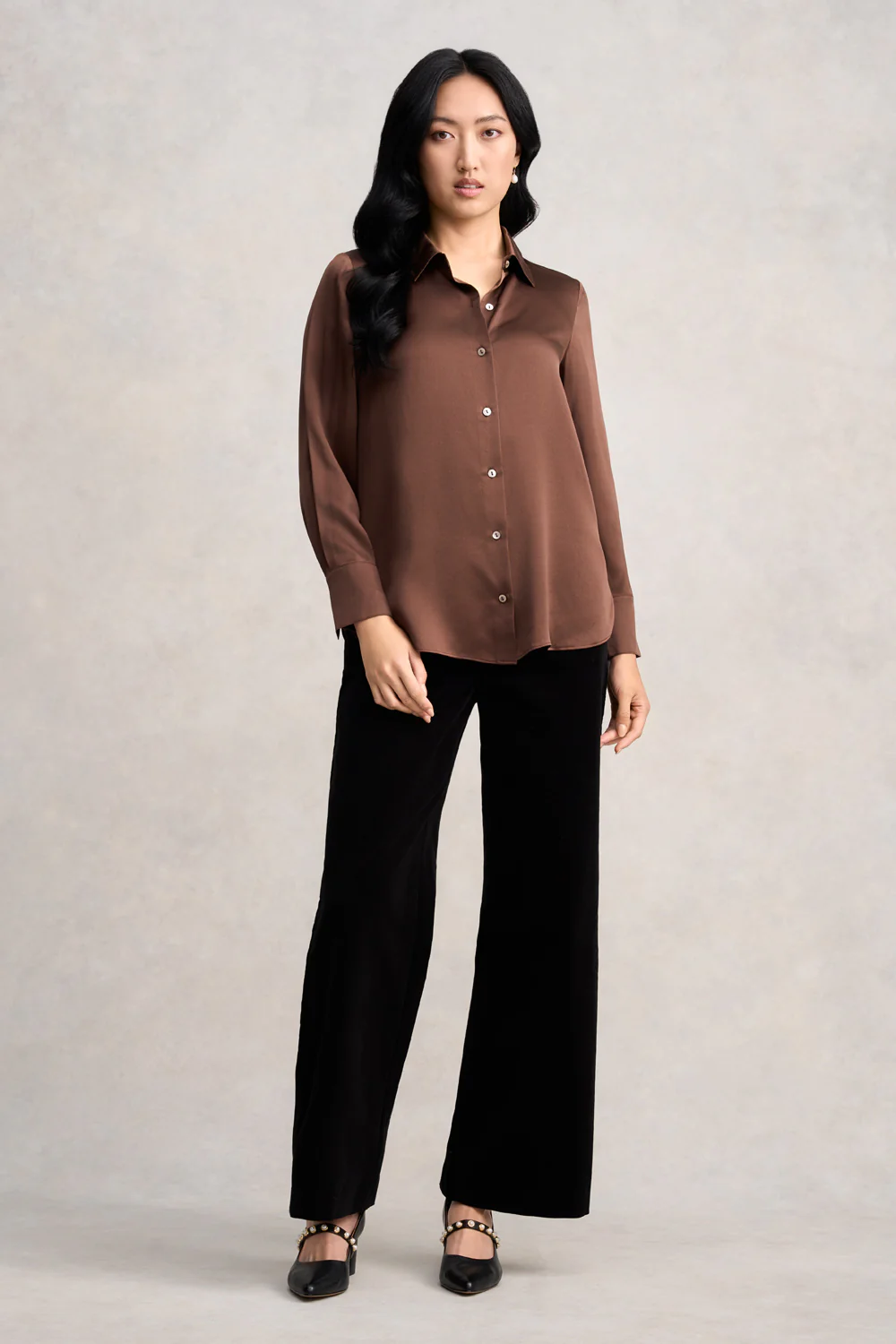 Stretch Silk Shirt - Coffee - Skullriy