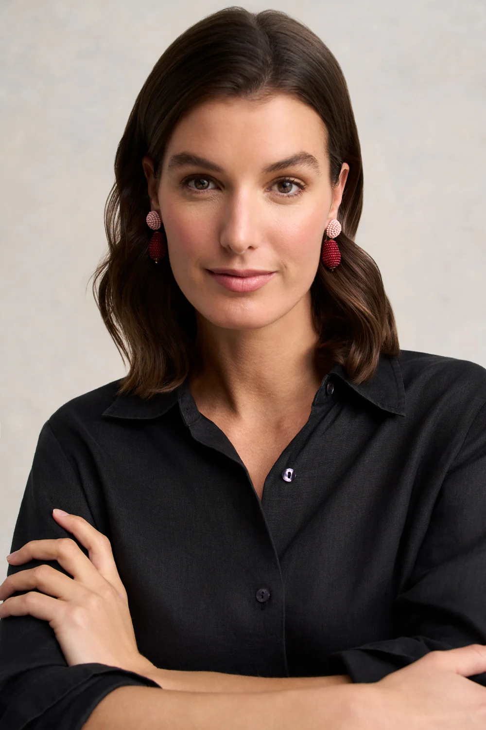 Beaded Double Drop Studs  C Pink - Skullriy