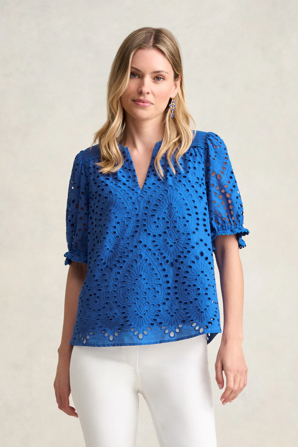 Cotton Broderie Blouse - Deep Blue - Skullriy