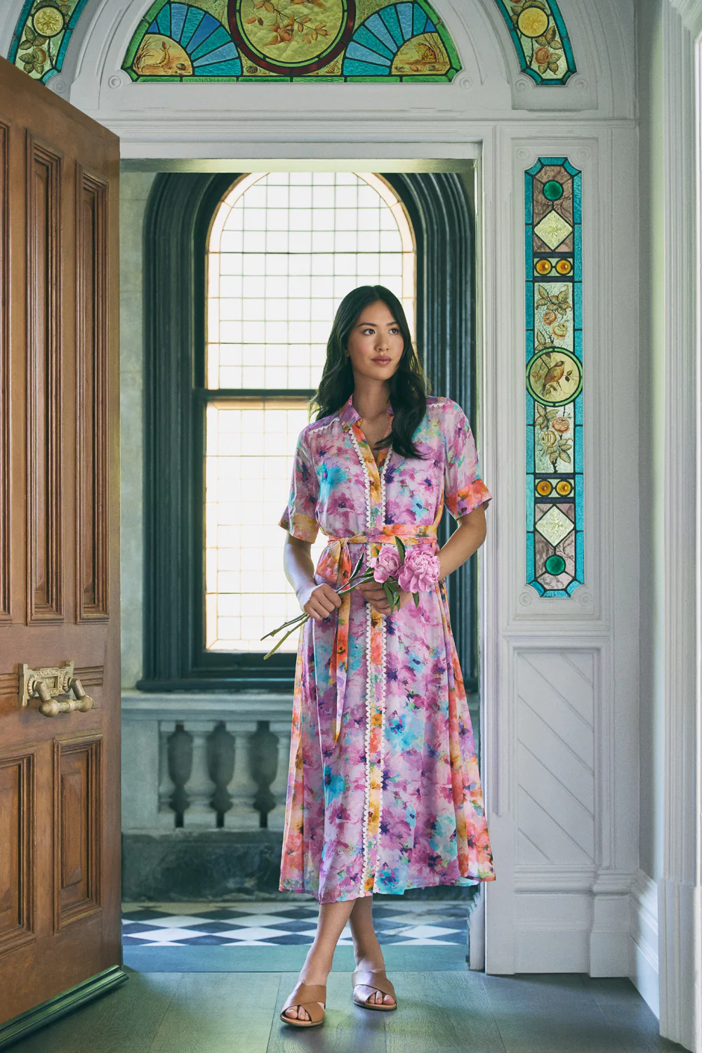 Spliced Print Shirt Dress - Janes Bouquet - Skullriy