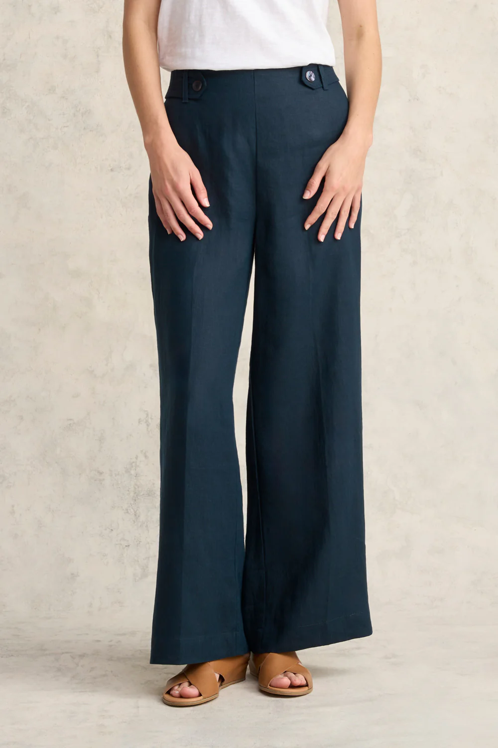 Full Length Waist Tab Linen Pant - Ink - Skullriy