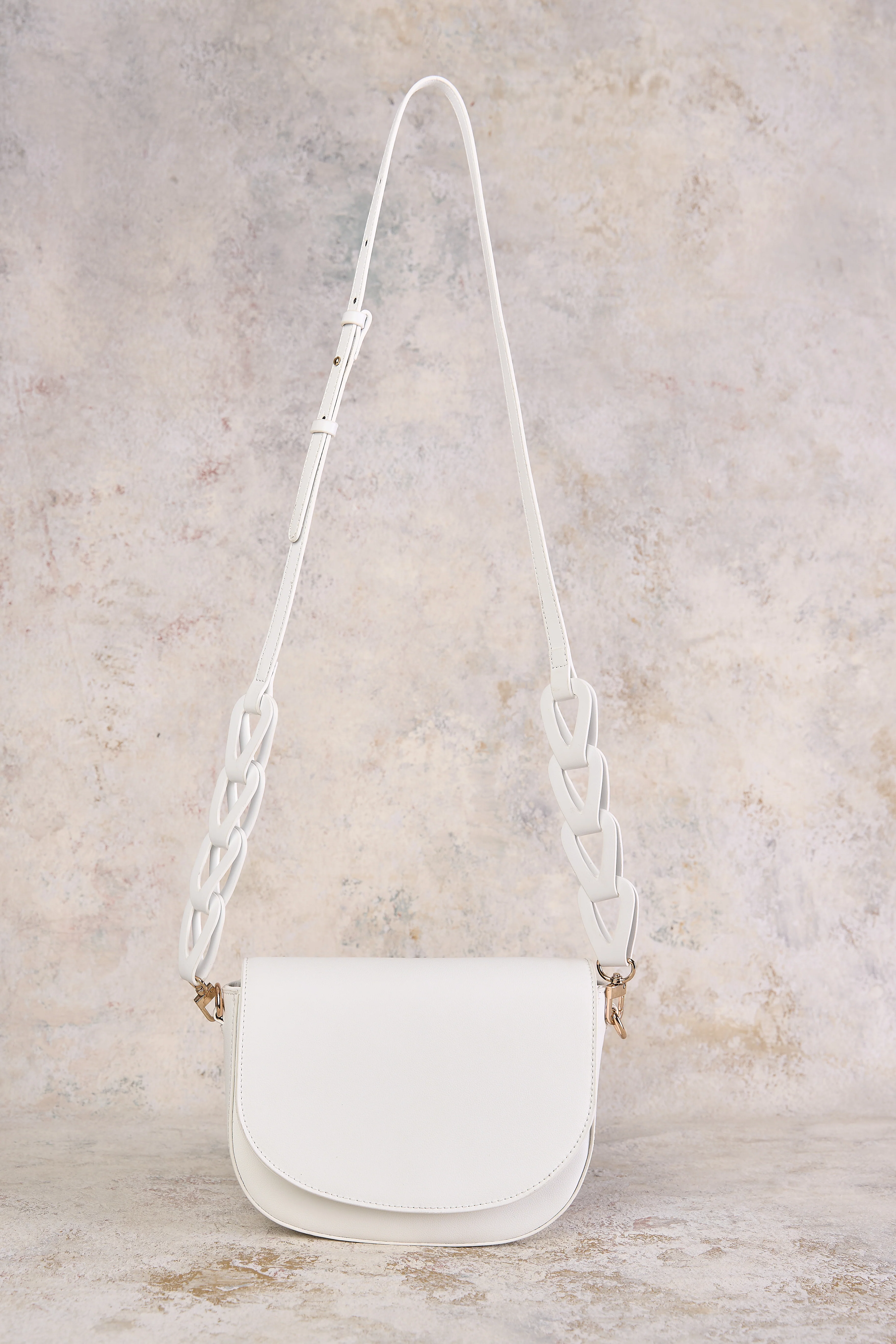 Braided Strap Crossbody Bag - White - Skullriy
