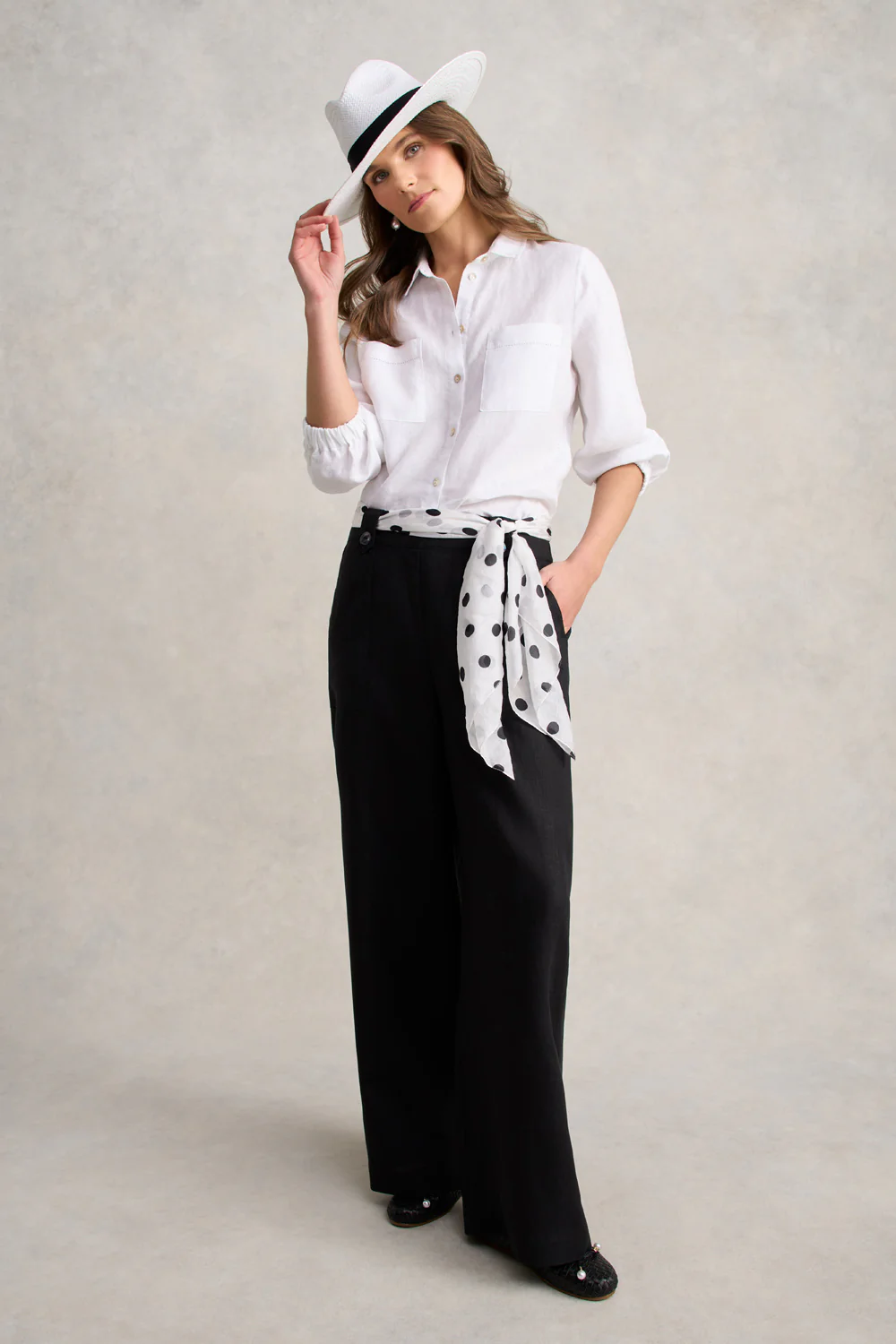 Full Length Waist Tab Linen Pant - Black - Skullriy