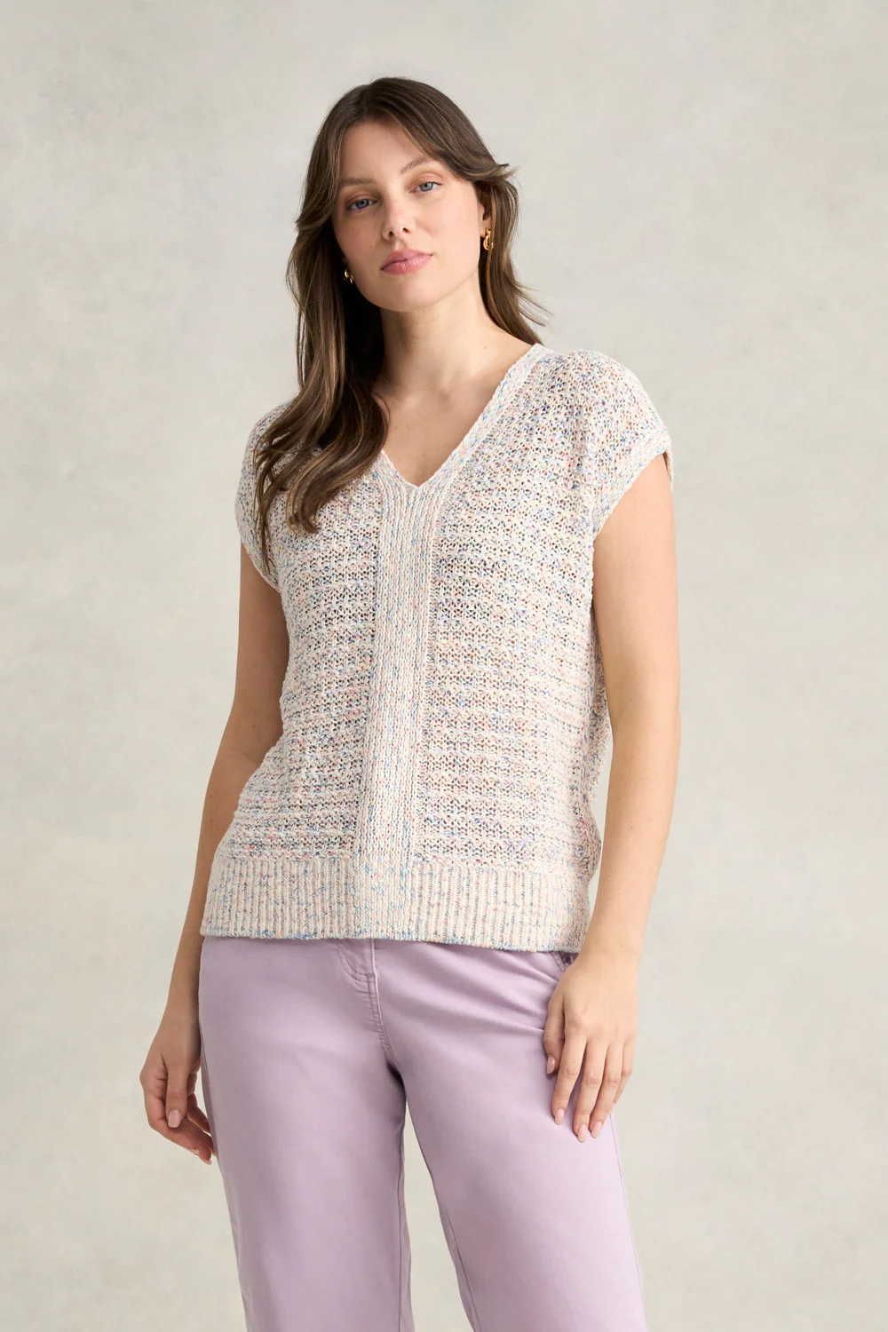 Tape Yarn Knit Top - Cream Multi Fleck - Skullriy