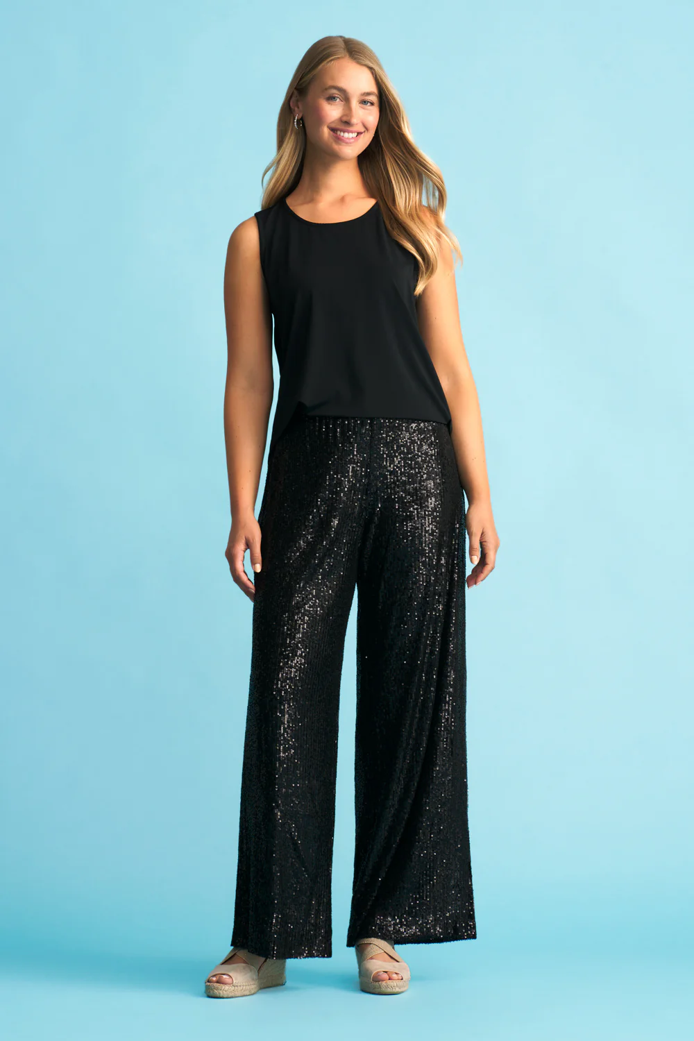 Wide Leg Sequin Pant - Black - Skullriy
