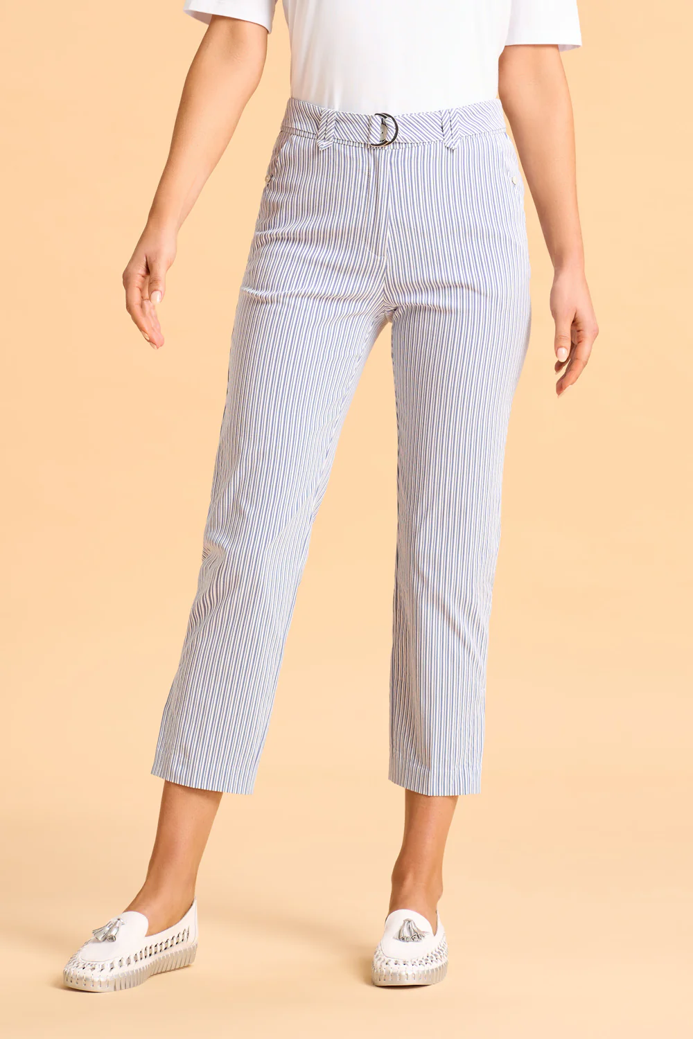 Seersucker Stripe Capri Pant - Navy & White Stripe - Skullriy