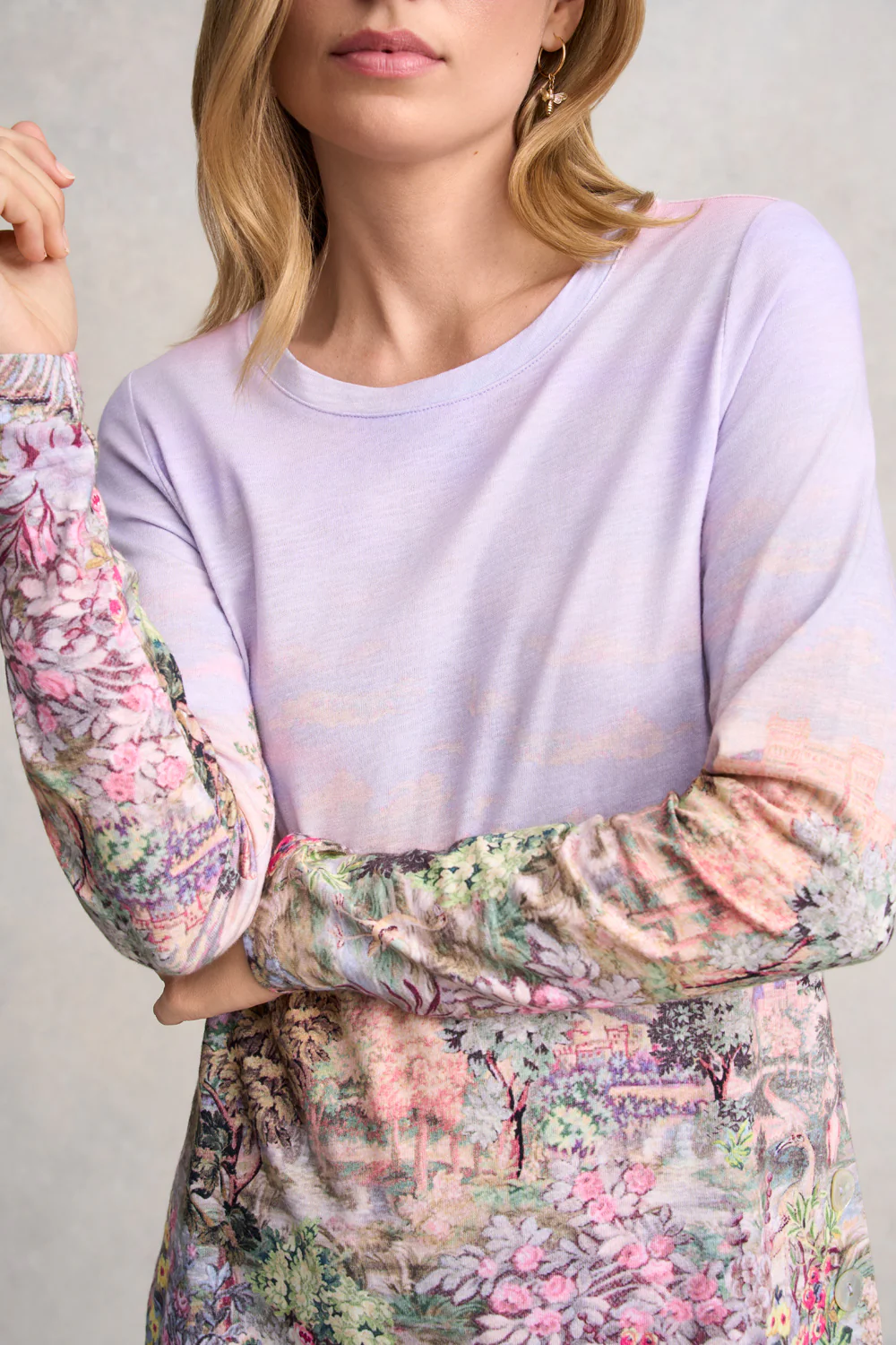 Long Sleeve Organic Cotton T-Shirt - Scenic Sunset Print - Skullriy