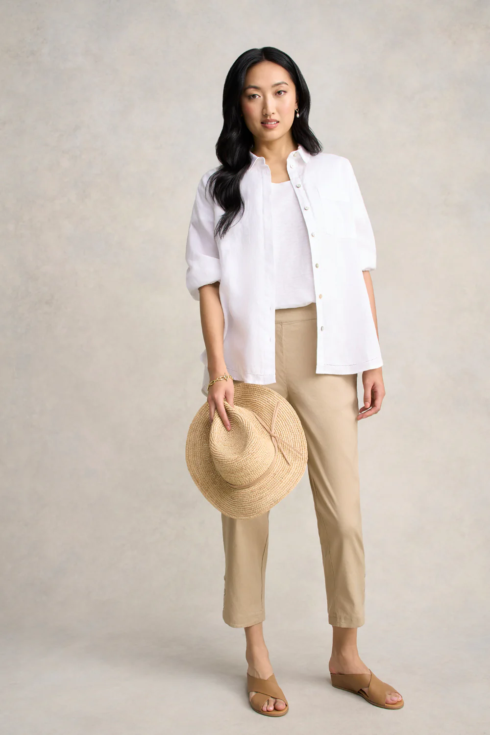 Curved Hem Linen Pant - Flax - Skullriy