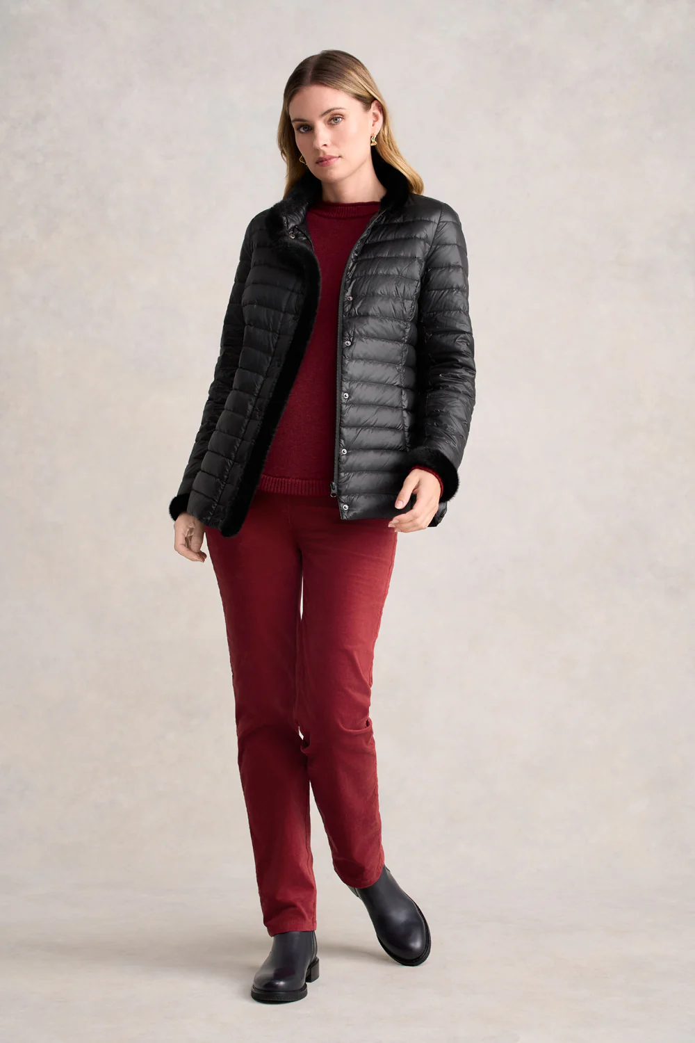 Faux Fur Trim Puffer - Black - Skullriy