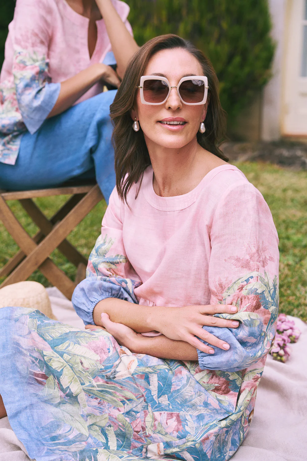 Printed Linen Dress  C Sunset Palms Print - Skullriy