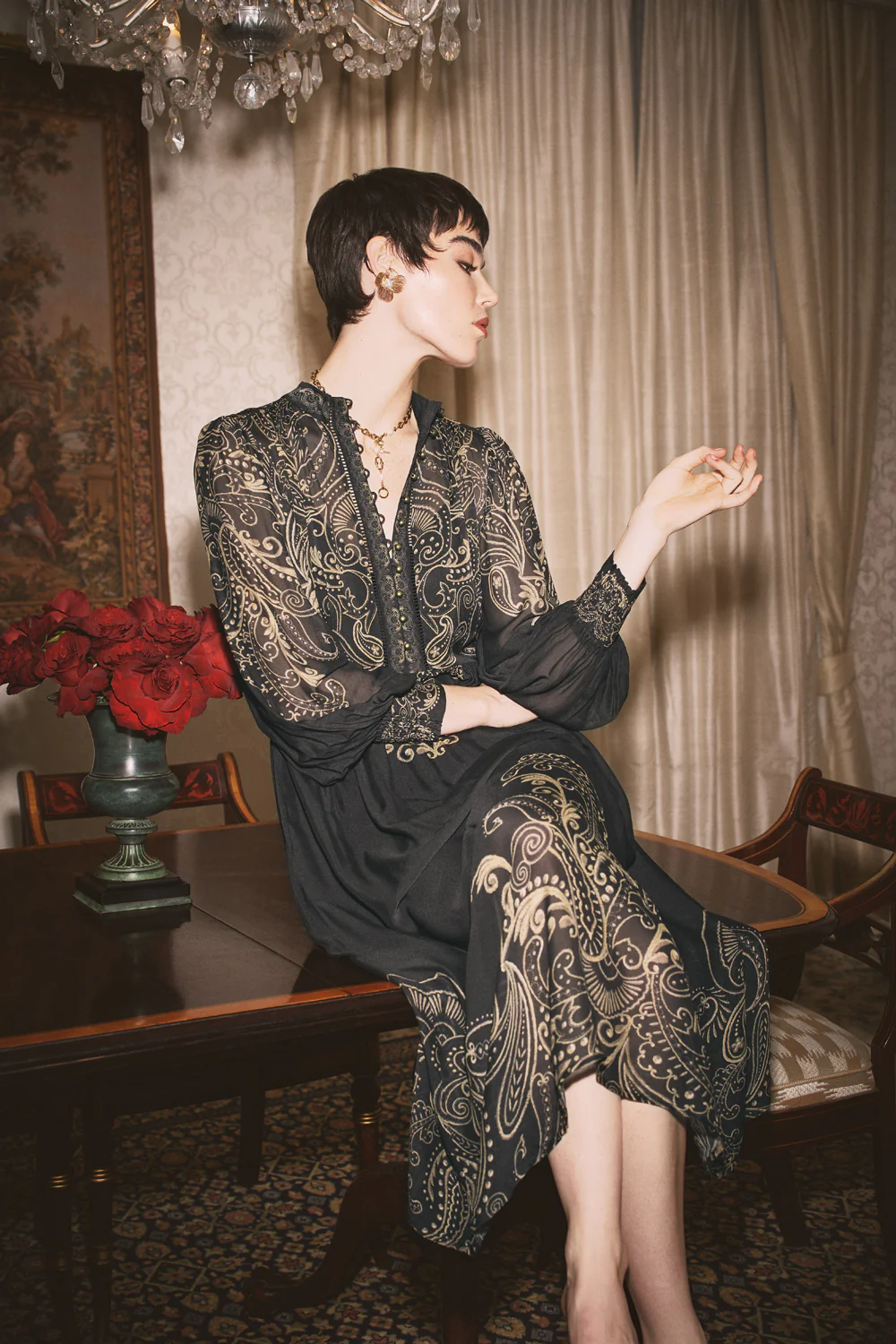 Border Print Dress - Paisley Border Print - Skullriy