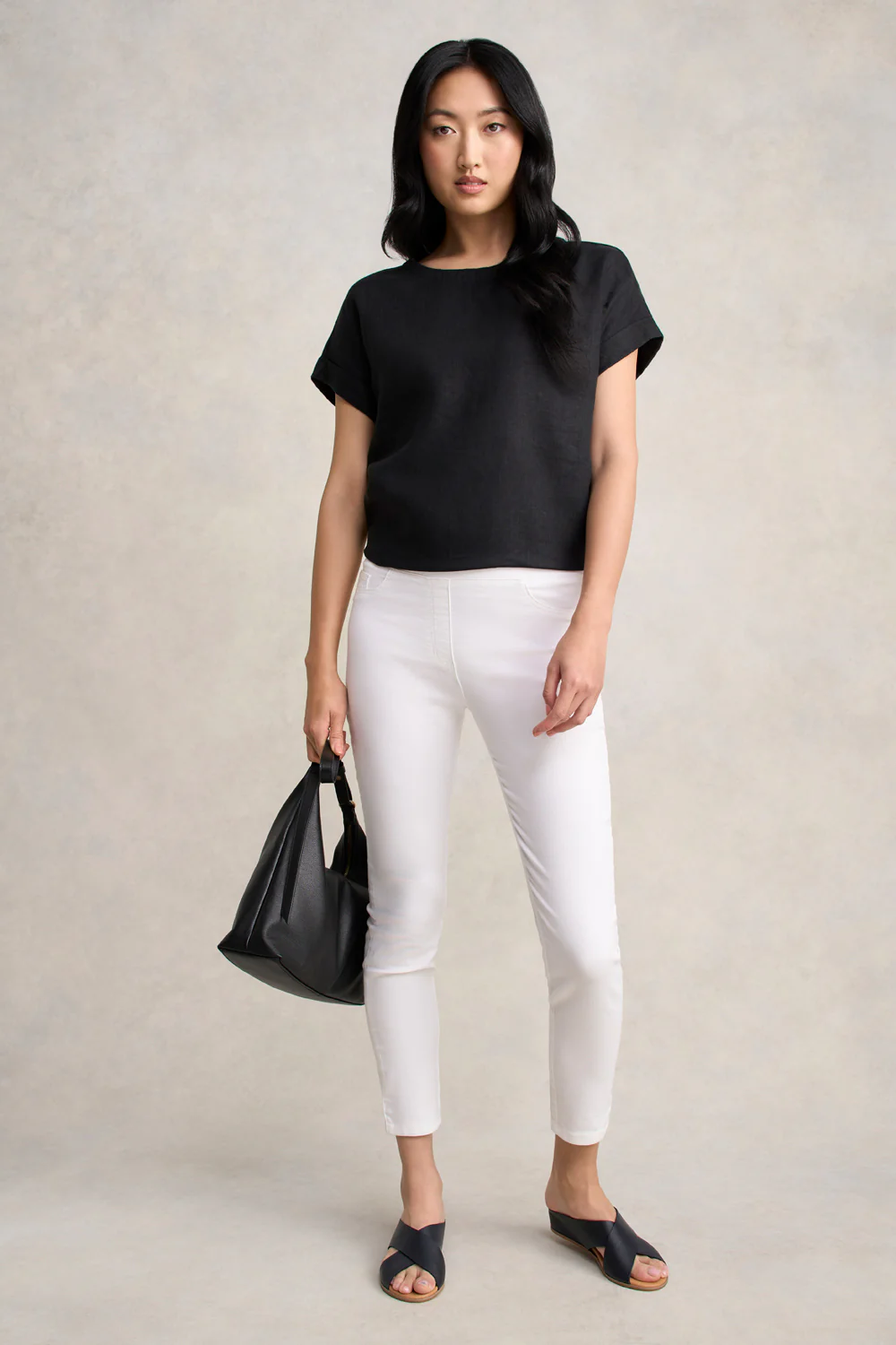 Linen Button Back Top - Black - Skullriy