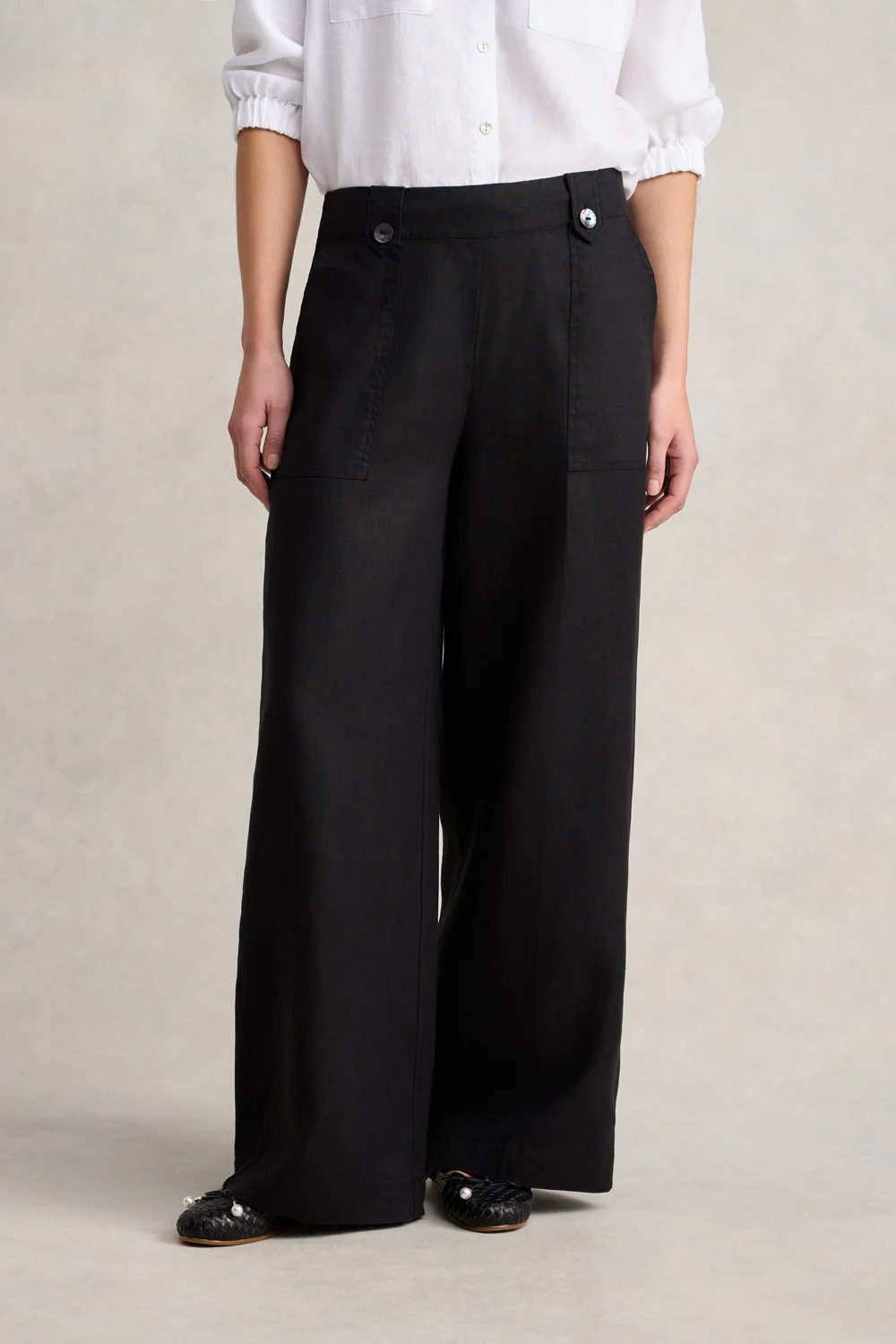 Full Length Waist Tab Linen Pant - Black - Skullriy
