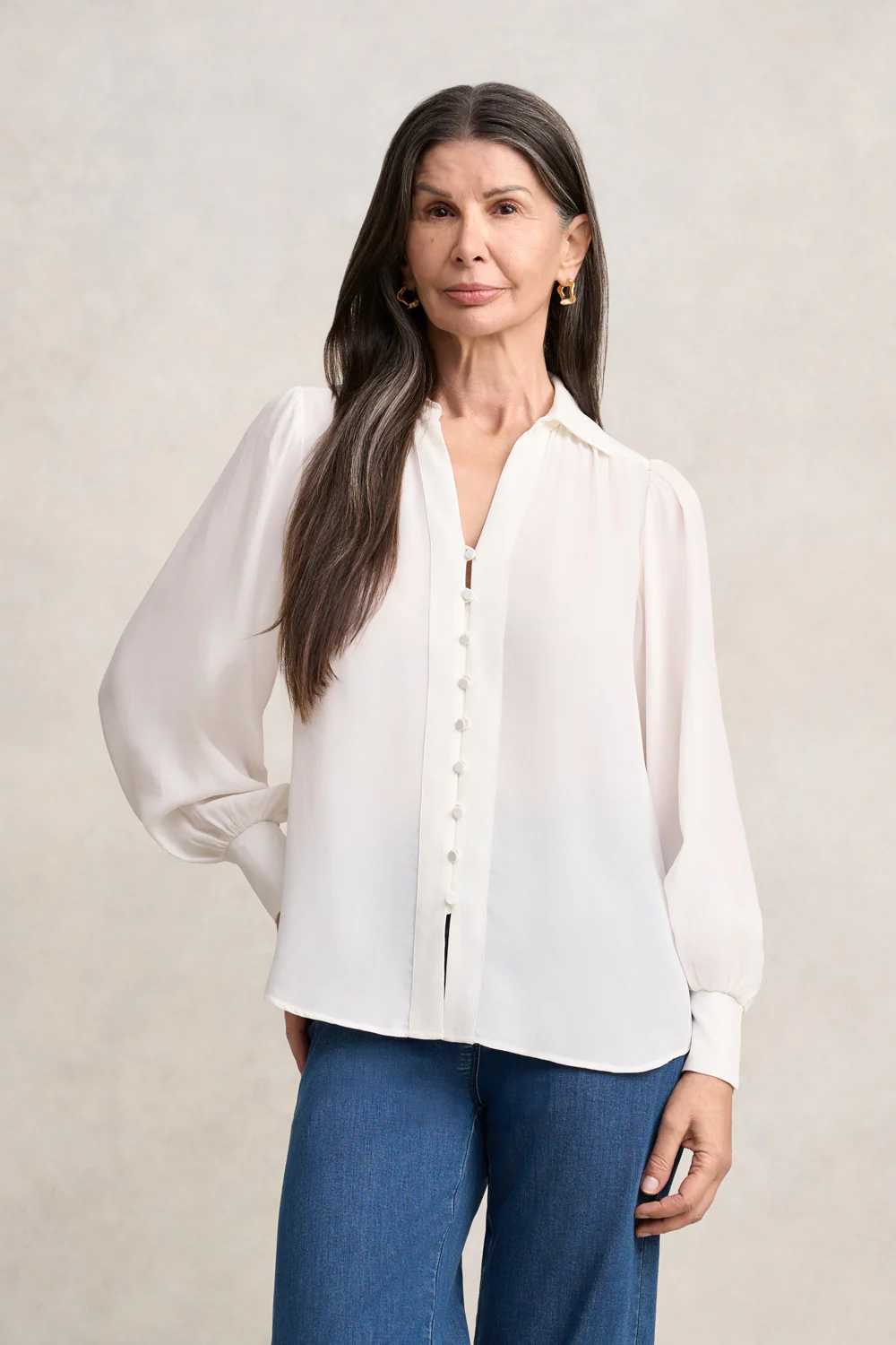 Silk Blend Shirt With Tie - Cream - Skullriy
