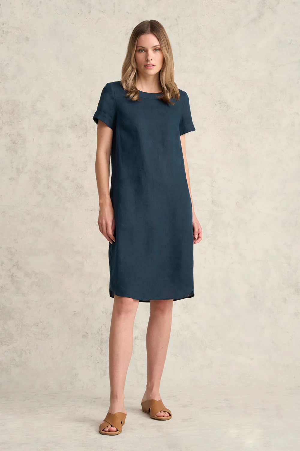 Scoop Neck Linen Dress - Ink - Skullriy