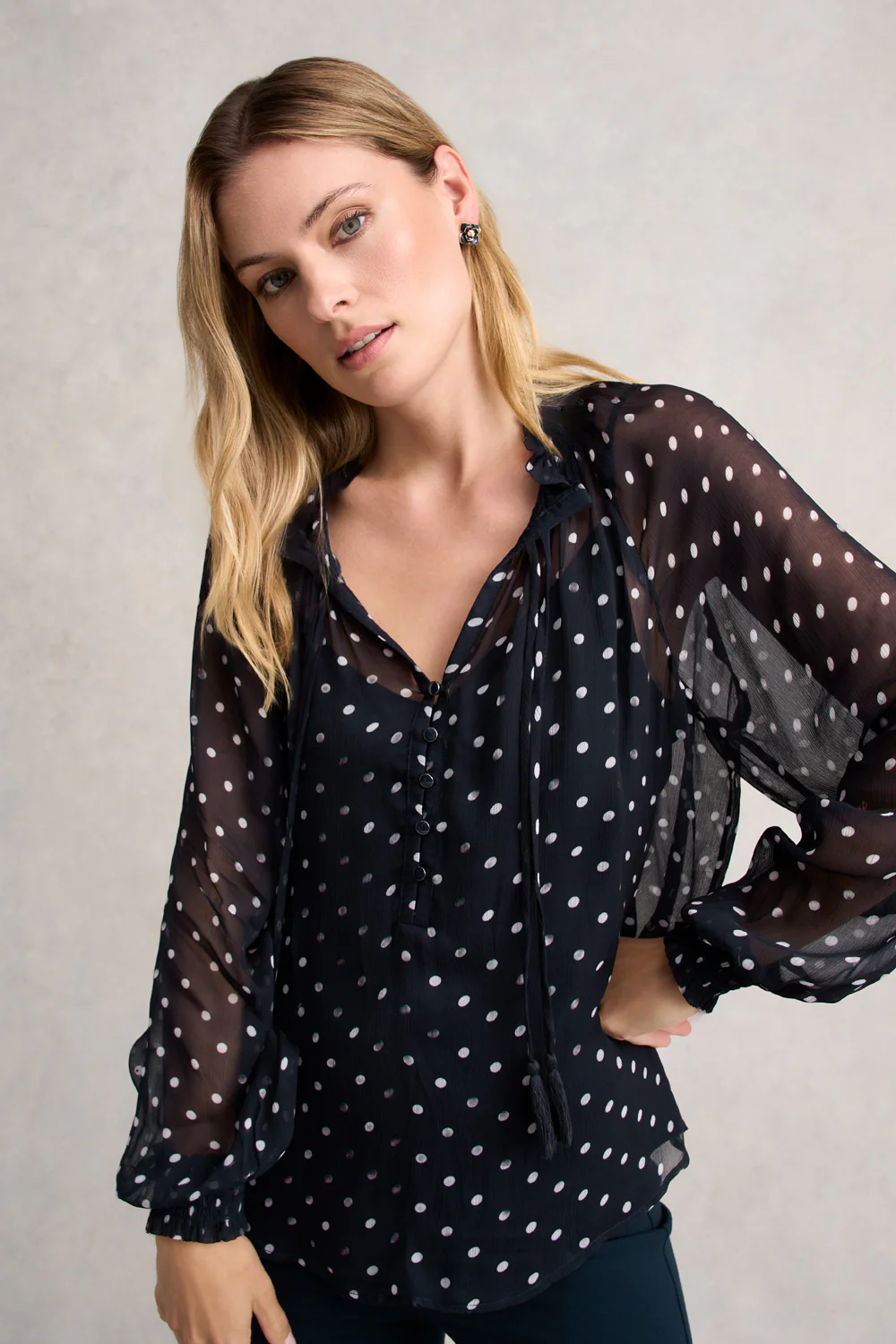 Crinkle Viscose Blouse - Deep Navy Spot - Skullriy
