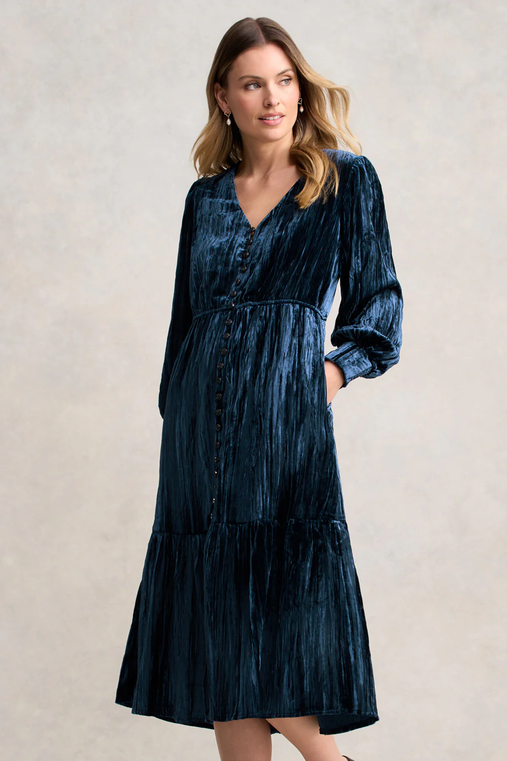 Velvet Tier Dress - Ocean - Skullriy