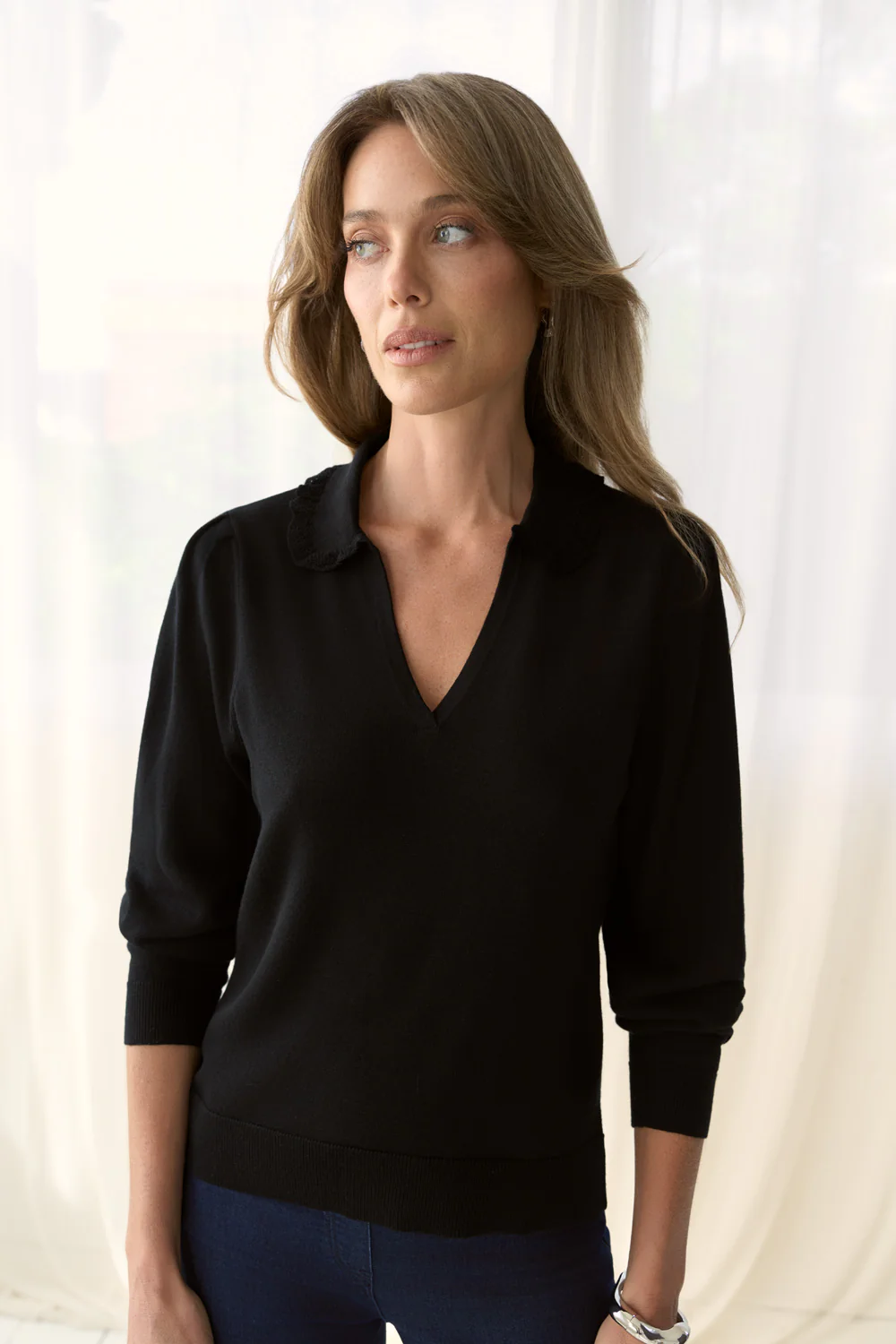 Long Sleeve Wool Knit - Black - Skullriy