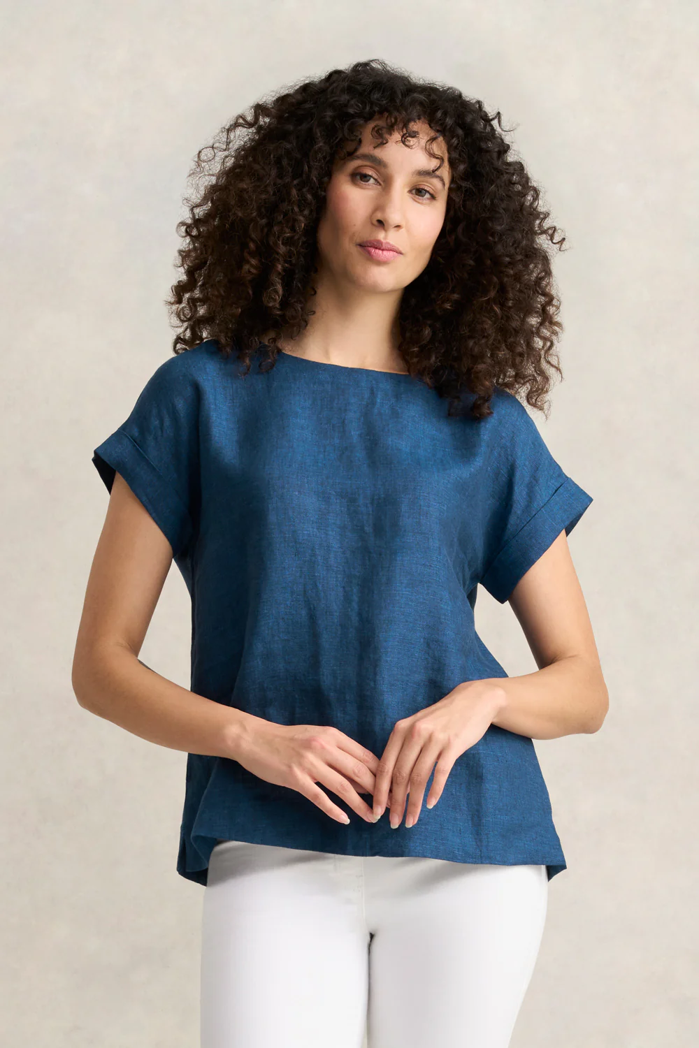 Linen Button Back Top - Navy Delave - Skullriy