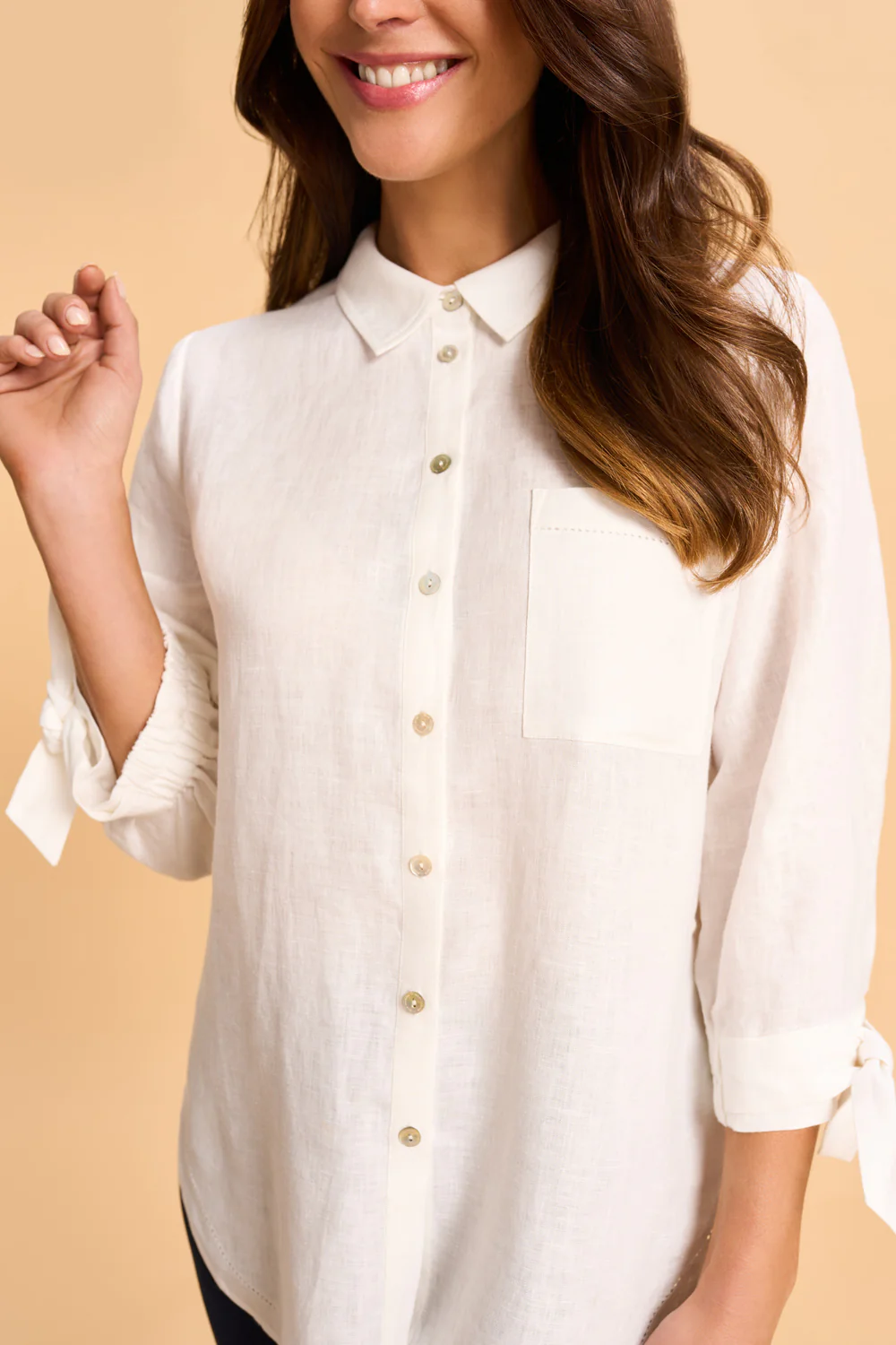 Tie Sleeve Linen Shirt - White - Skullriy