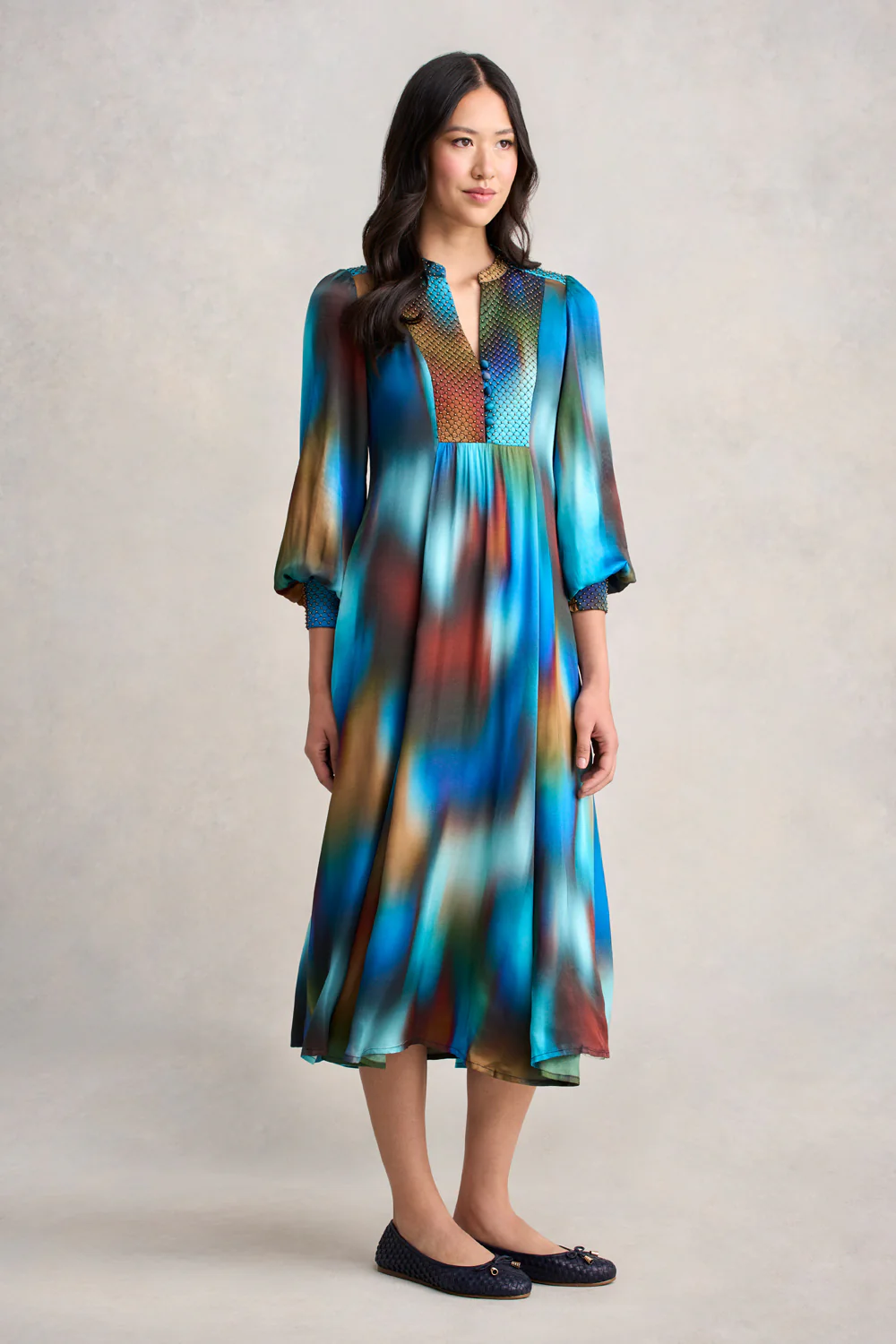 Beaded Smock Dress - Ombre Print - Skullriy
