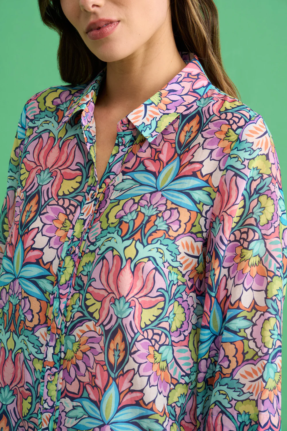 Printed Cotton Silk Shirt - Lotus Print - Skullriy