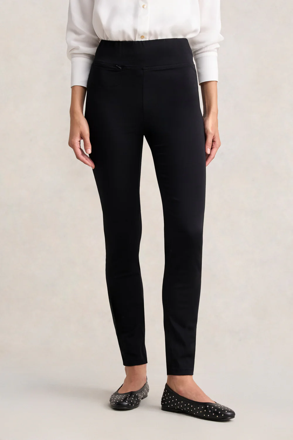 Zip Detail Slim Leg Pant - Jet Black - Skullriy