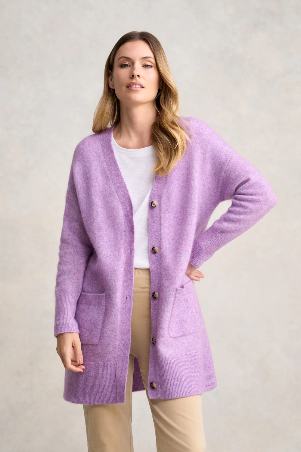 Button Through Mohair Cardigan - Violet - Skullriy