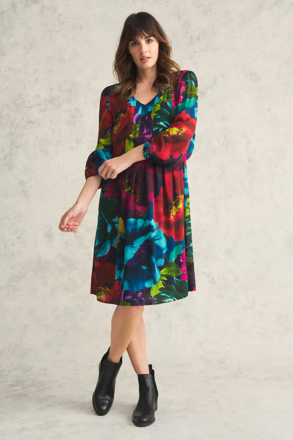 Pleated Georgette Dress - Oversized Floral - Skullriy