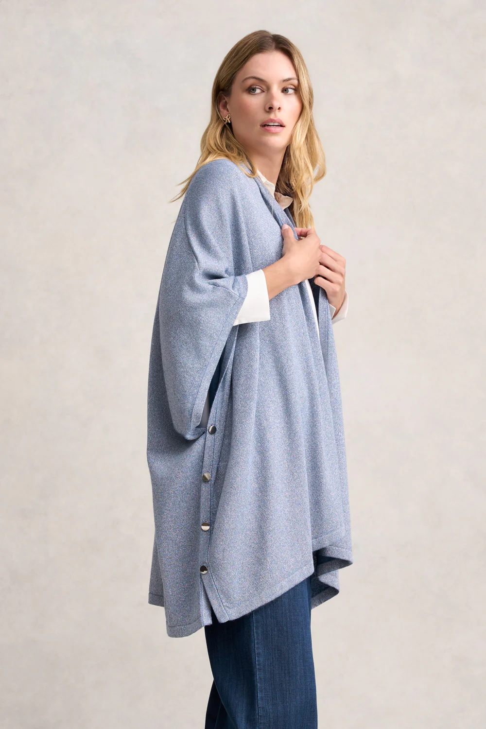 Silver Blue Merino Poncho - Blue Multi - Skullriy