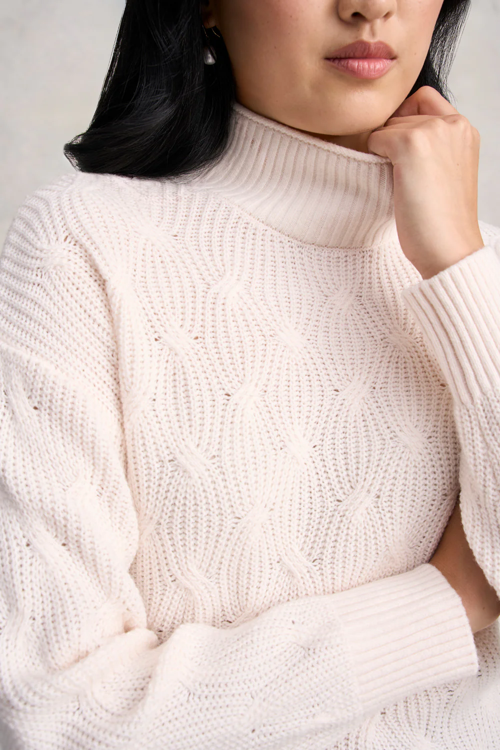 Cable Cotton Blend Jumper - Cream - Skullriy