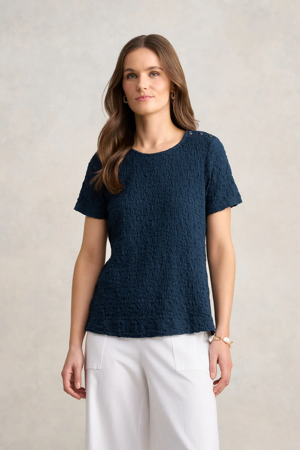 Crinkle Cotton T-Shirt - Navy - Skullriy
