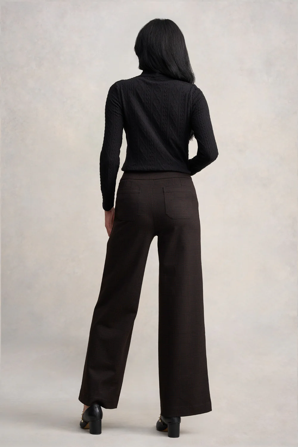 Wide Leg Ponte Pant - Black & Brown Check - Skullriy